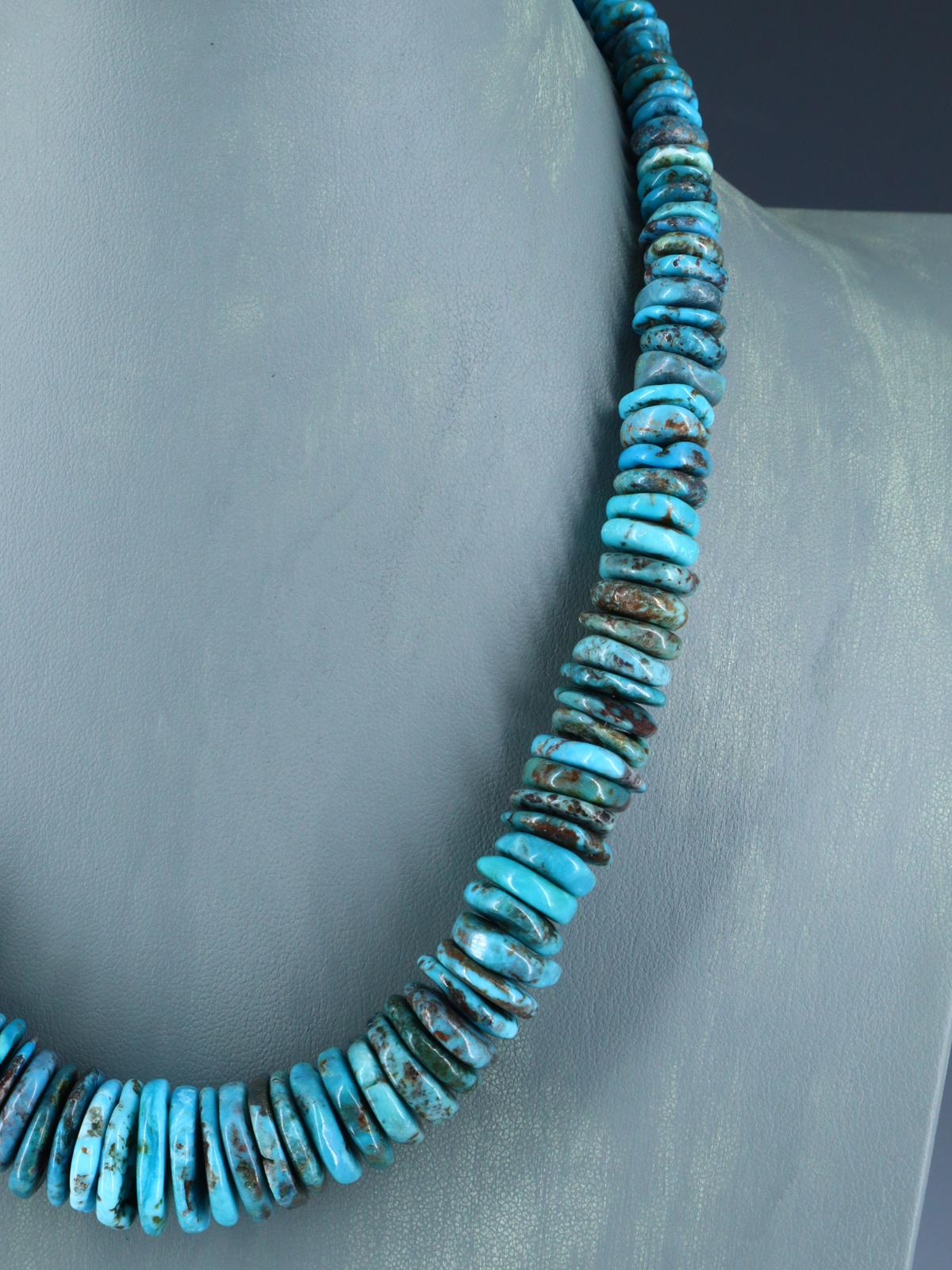Navajo Single Strand Graduated Turquoise Disc Necklace