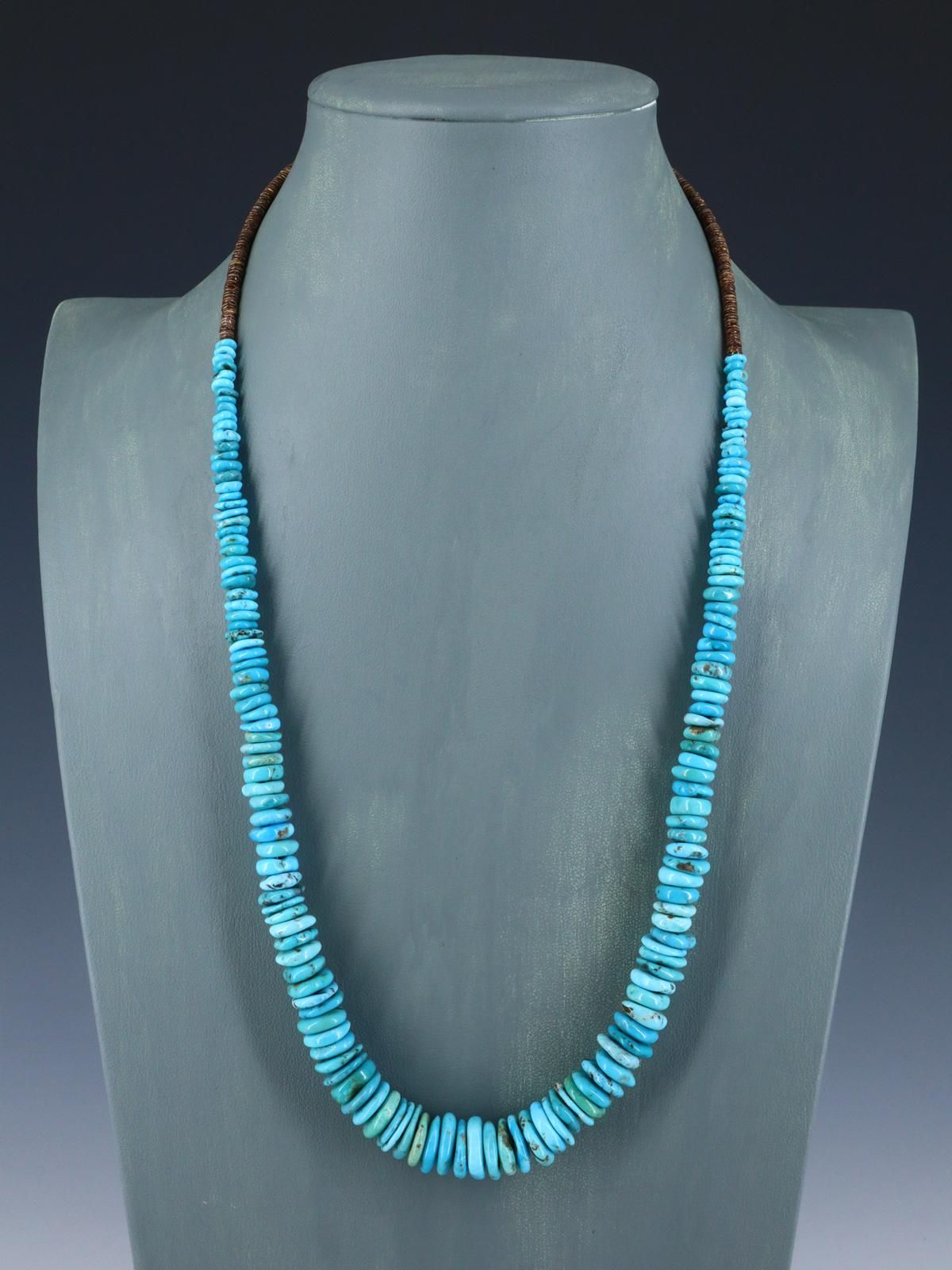 25" Navajo Single Strand Graduated Turquoise Necklace