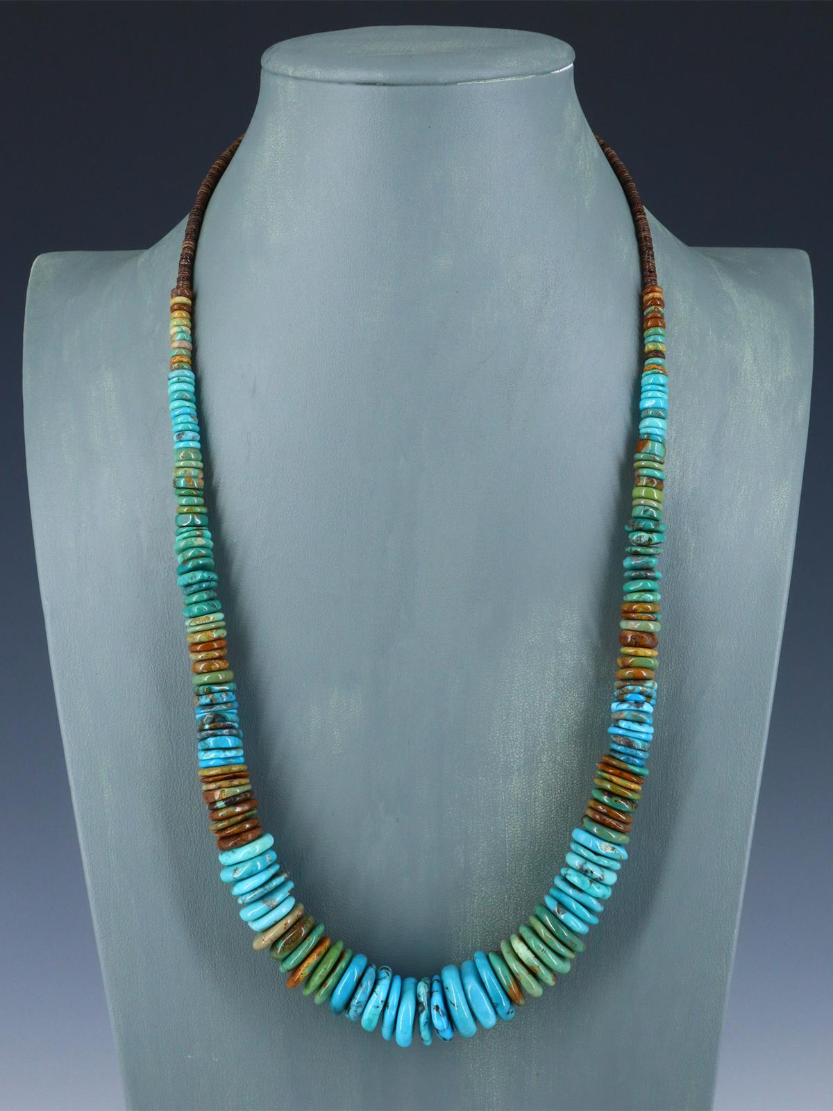 Single Strand Polychrome Graduated Turquoise Necklace