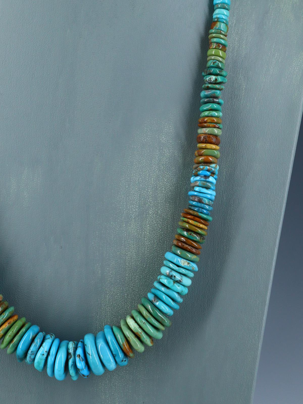 Single Strand Polychrome Graduated Turquoise Necklace