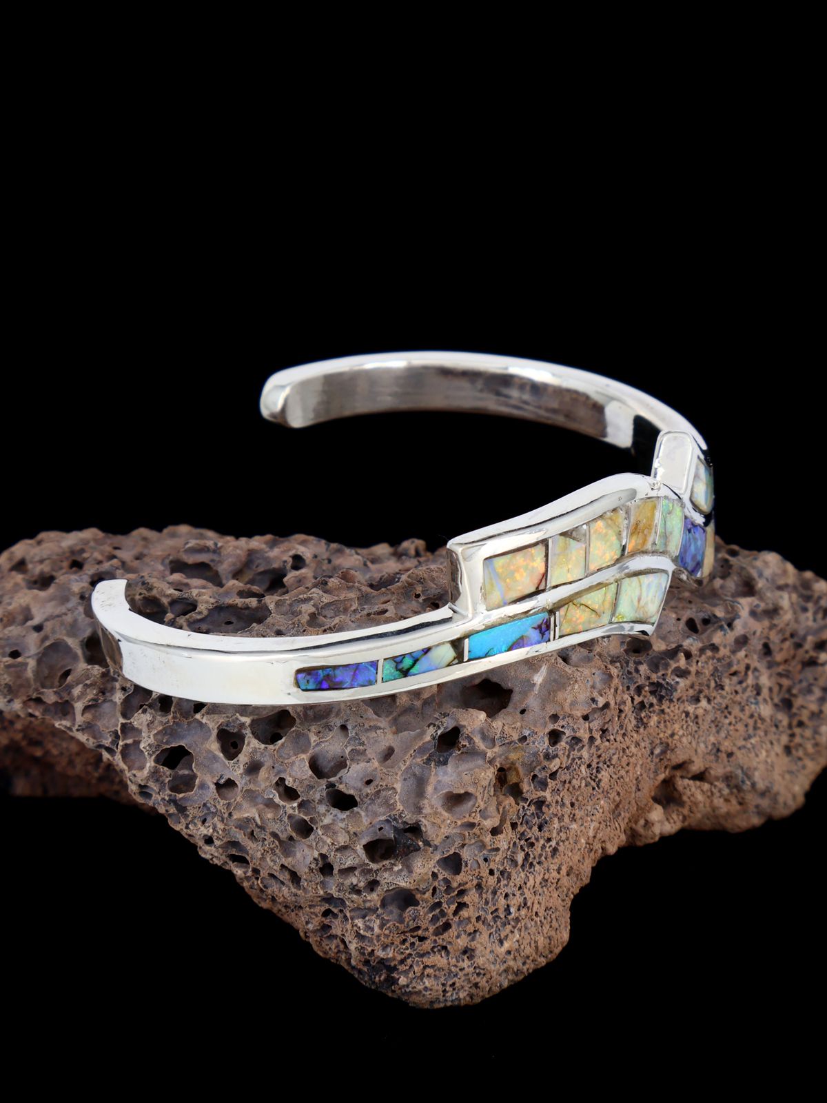 Native American Sterling Monarch Opal Inlay Cuff Bracelet