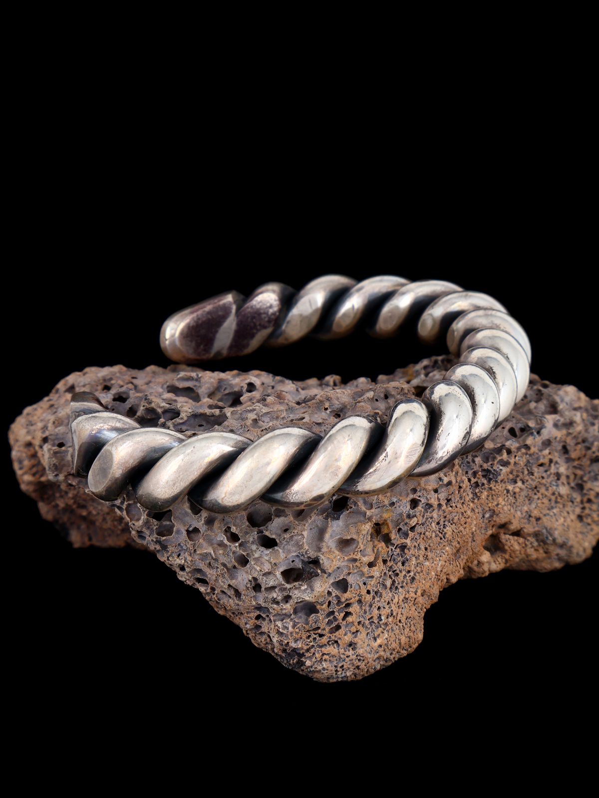 Vintage Estate Sterling Silver Twisted Rope Cuff Bracelet