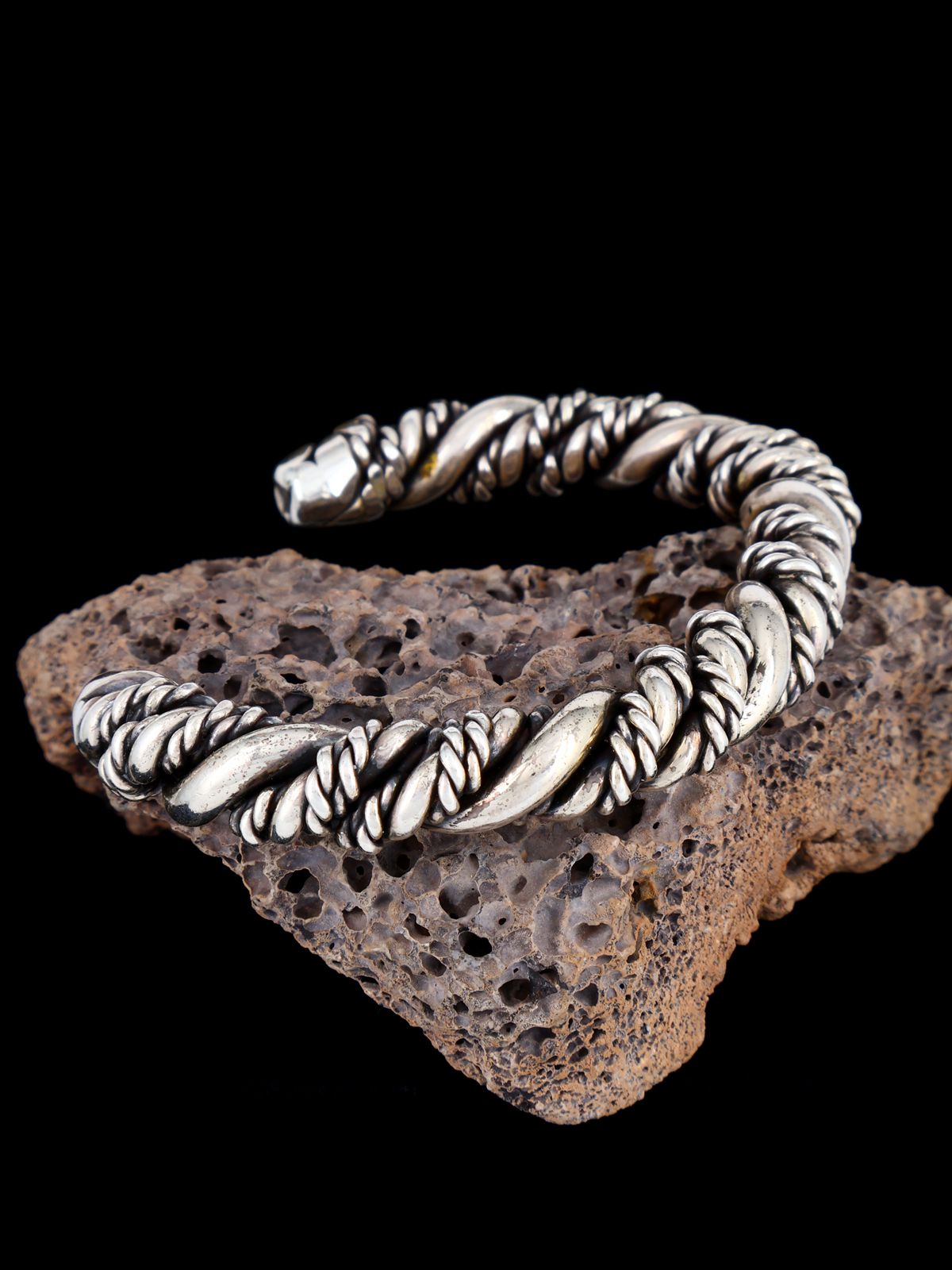 Vintage Estate Sterling Silver Twisted Rope Cuff Bracelet