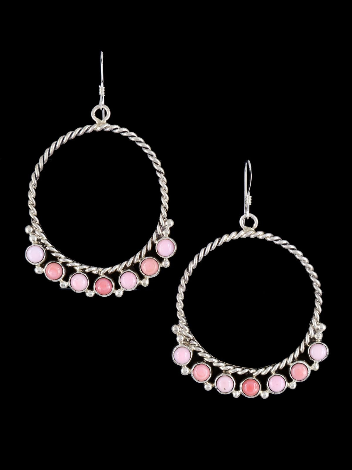 Navajo Pink Conch Sterling Silver Dangle Earrings
