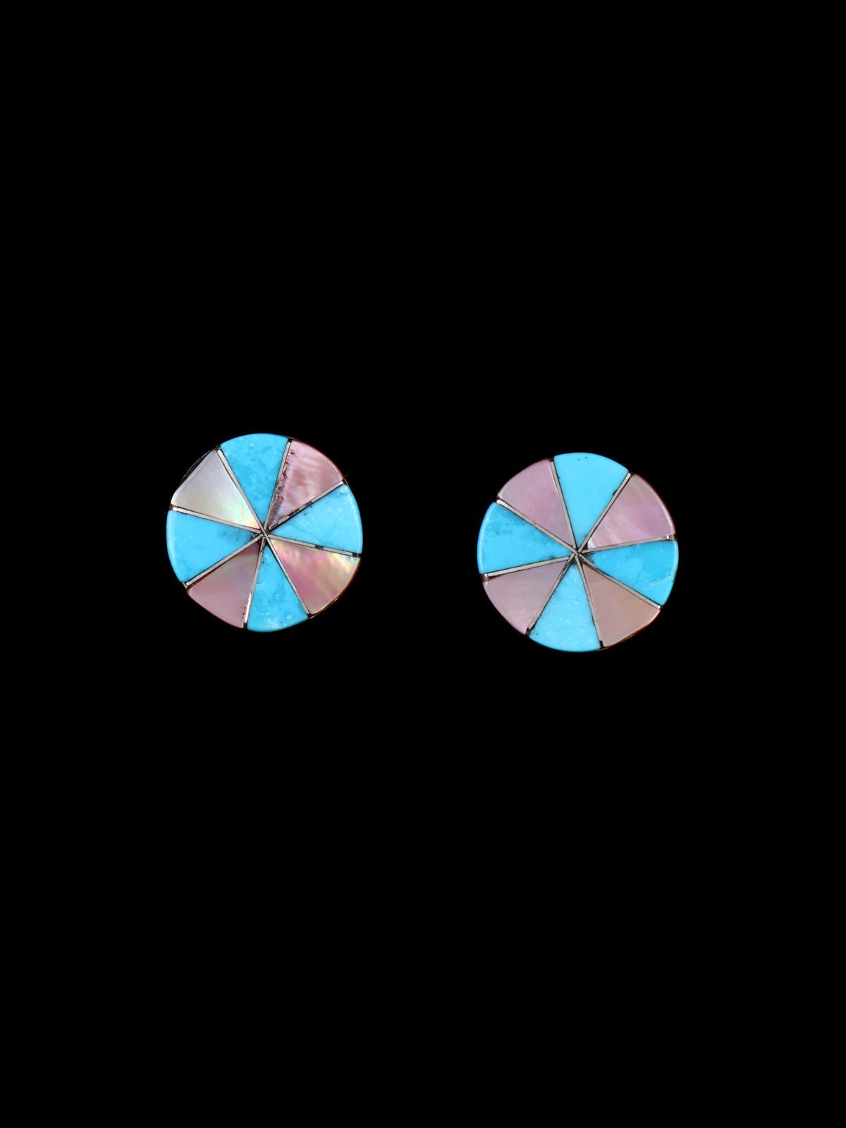 Zuni Turquoise and Pink Shell Inlay Post Earrings