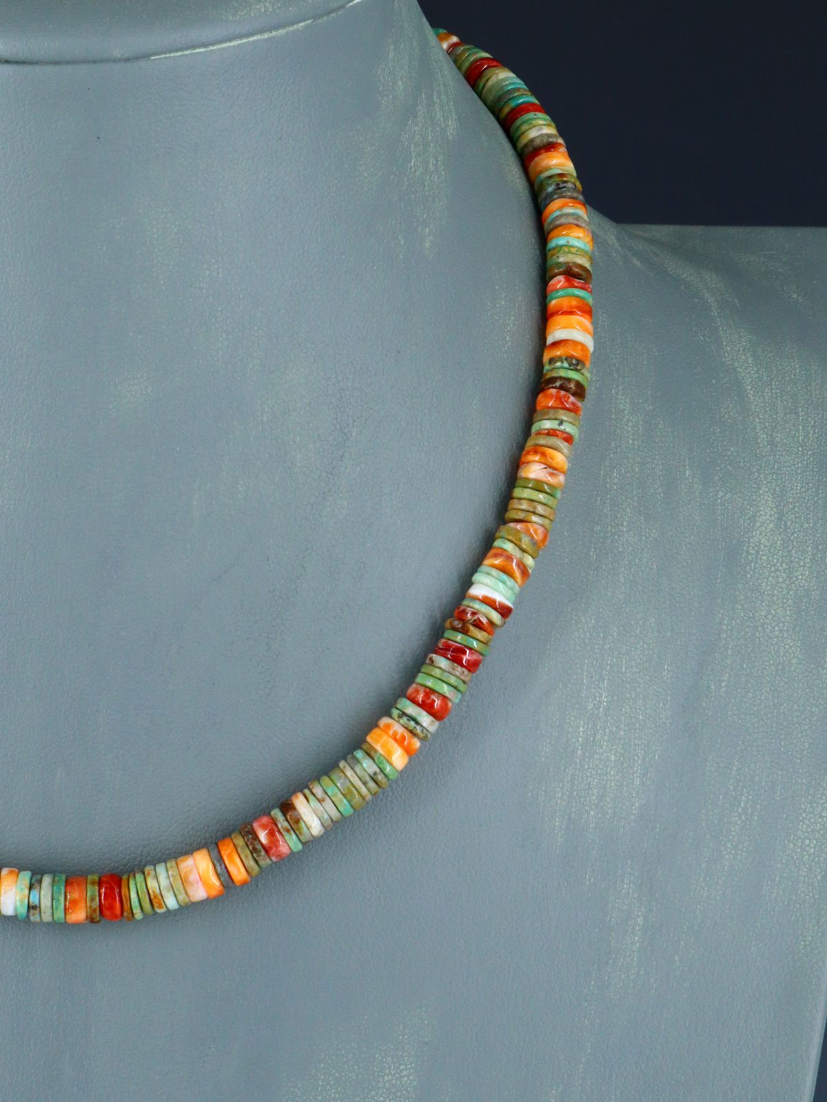 Native American Spiny Oyster and Turquoise Single Strand Necklace