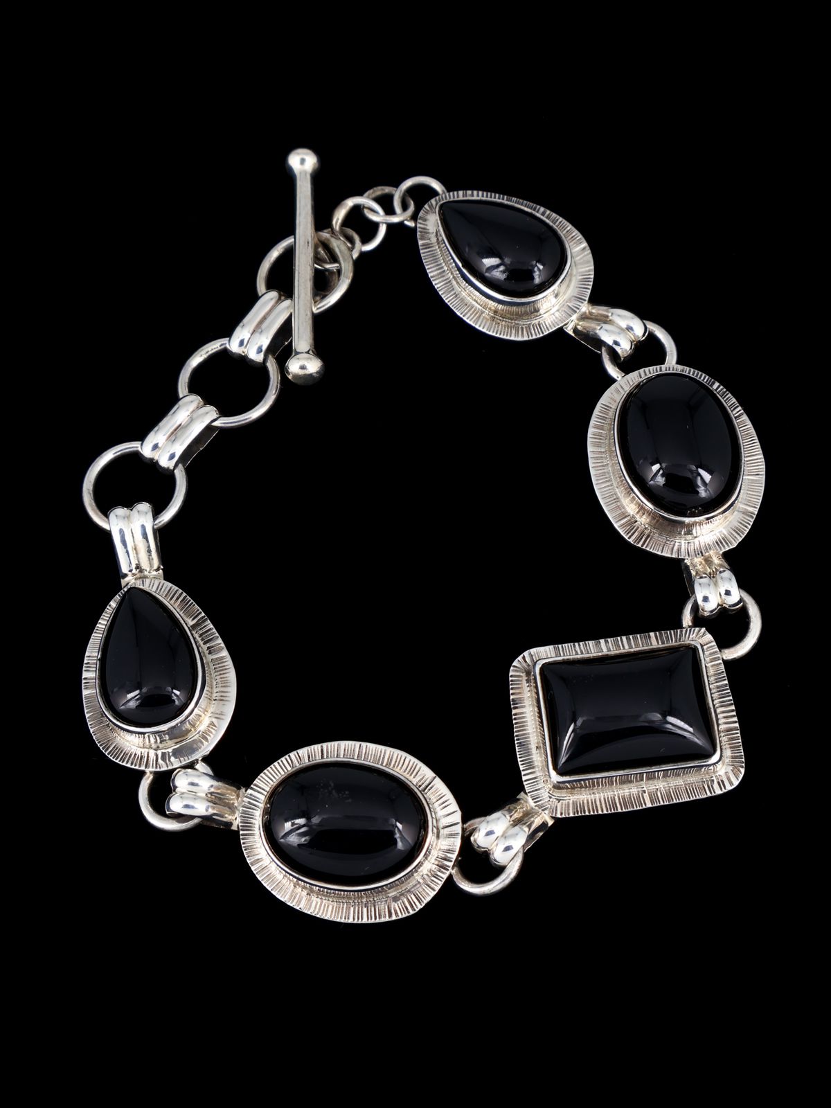 Native American Black Onyx Sterling Silver Link Bracelet