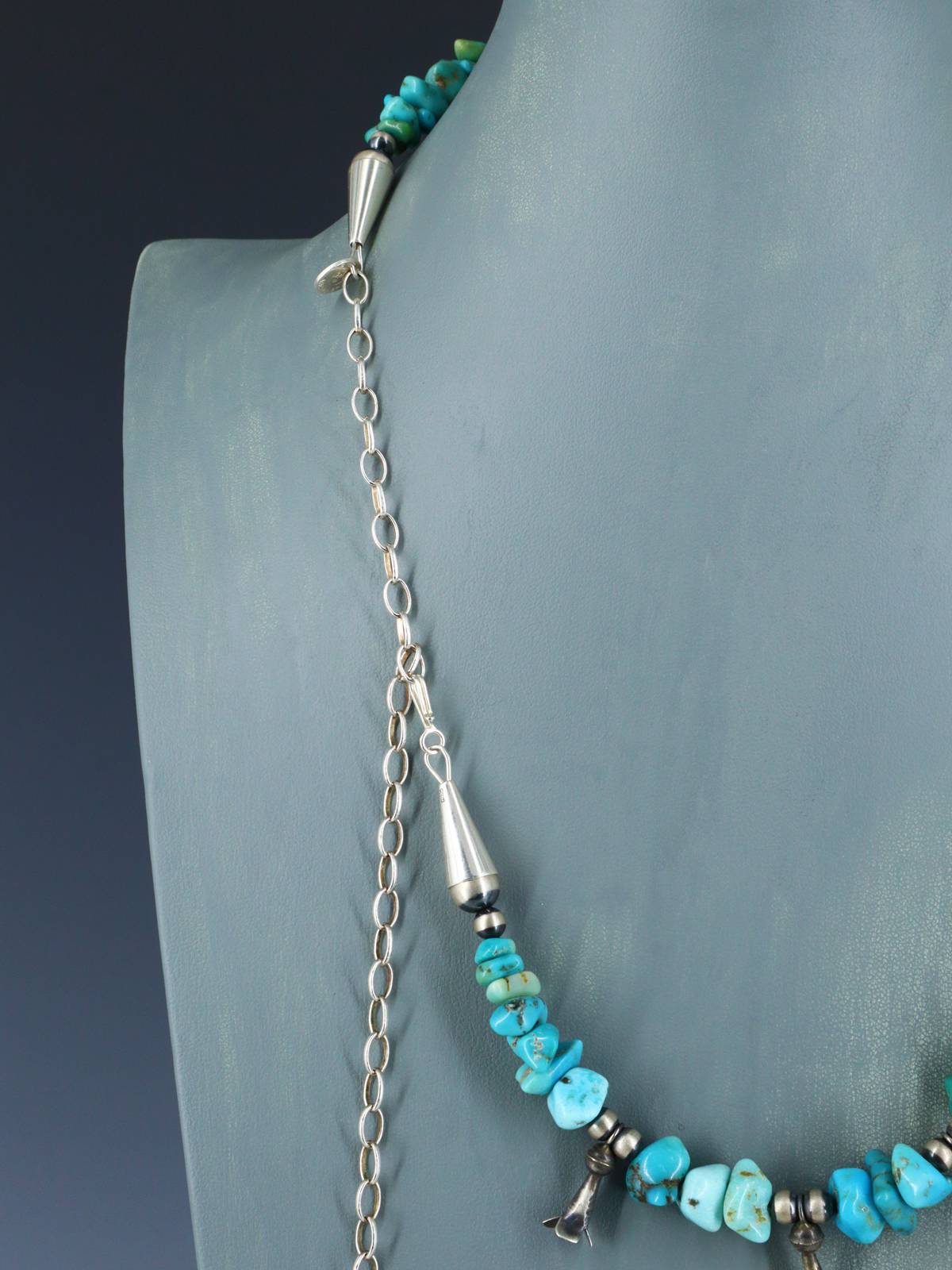 Sterling Silver Fluted Bead and Turquoise Necklace