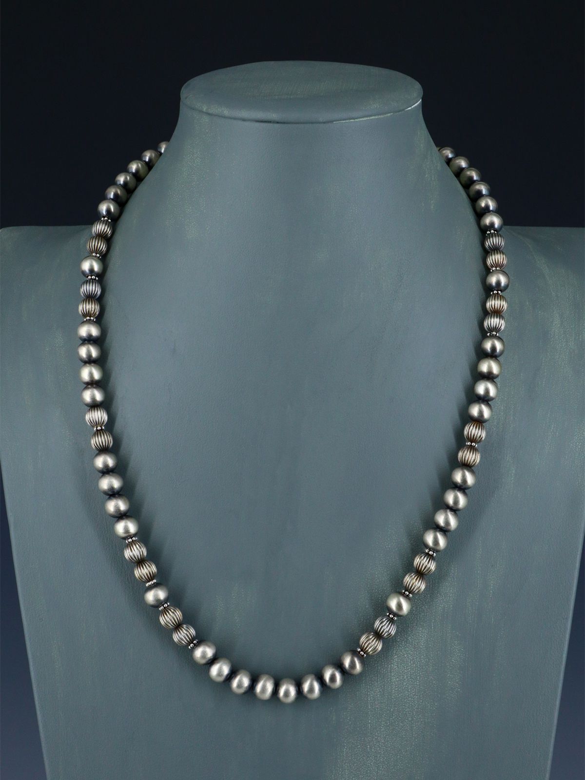 Navajo Sterling Silver 8mm Beaded Necklace