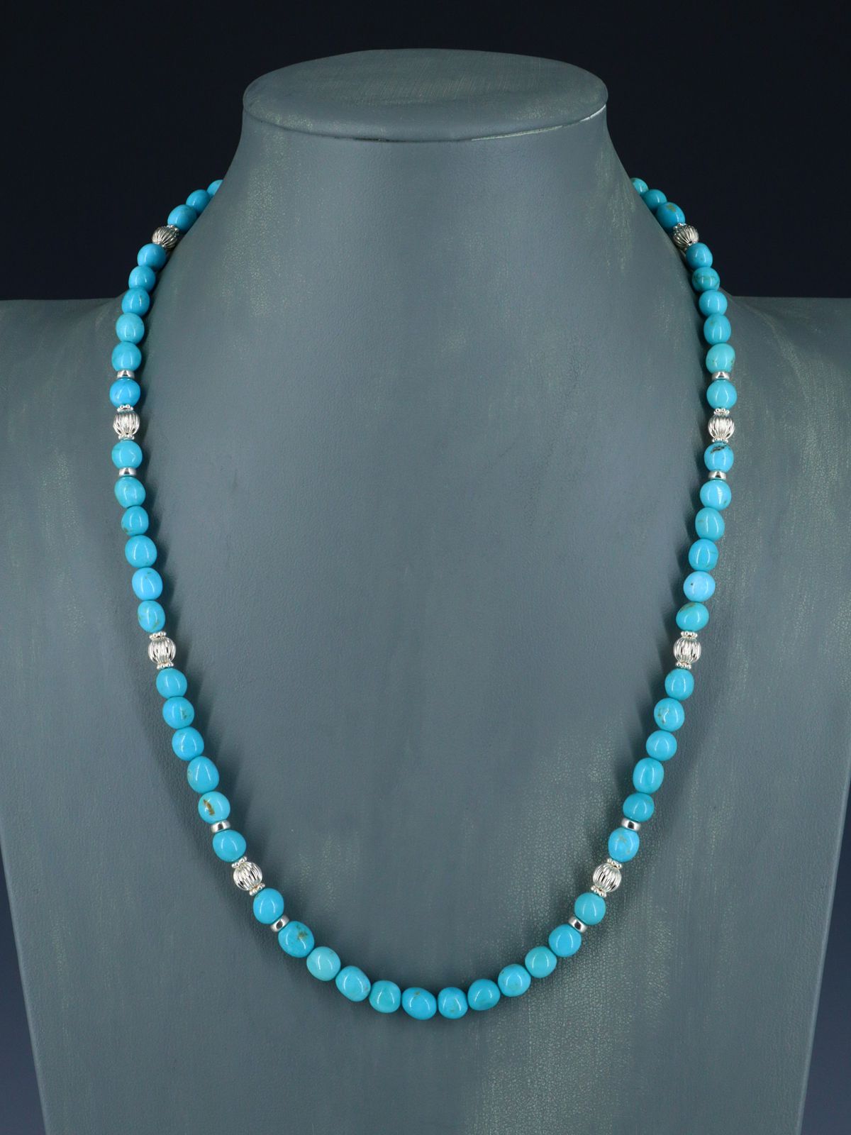 Navajo Sterling Silver and Turquoise Beaded Necklace