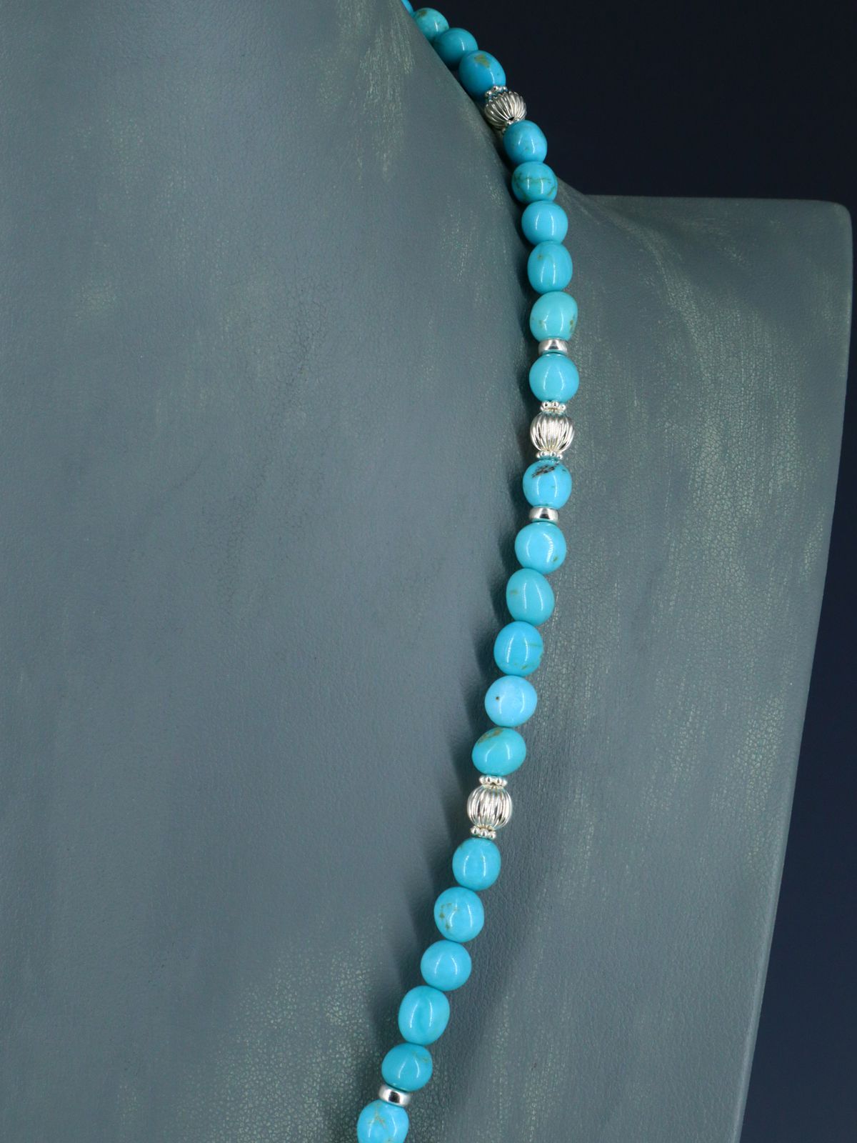 Navajo Sterling Silver and Turquoise Beaded Necklace