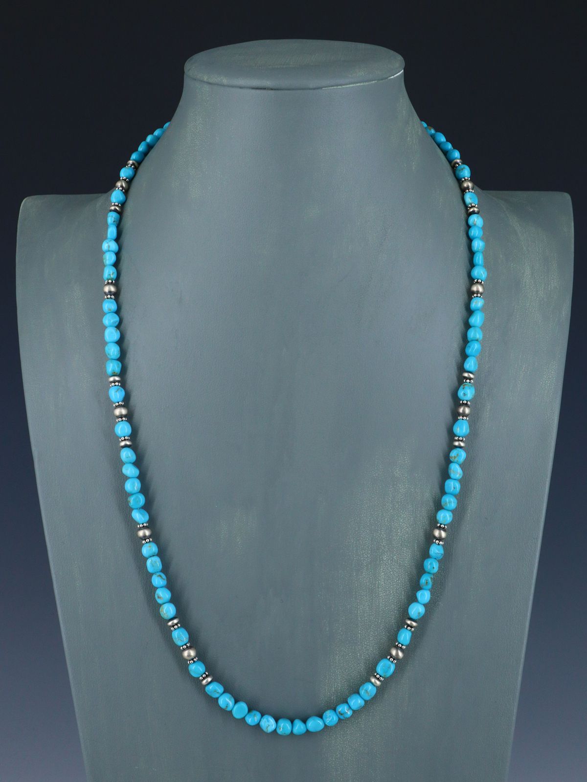 Navajo Sterling Silver and Turquoise Beaded Necklace