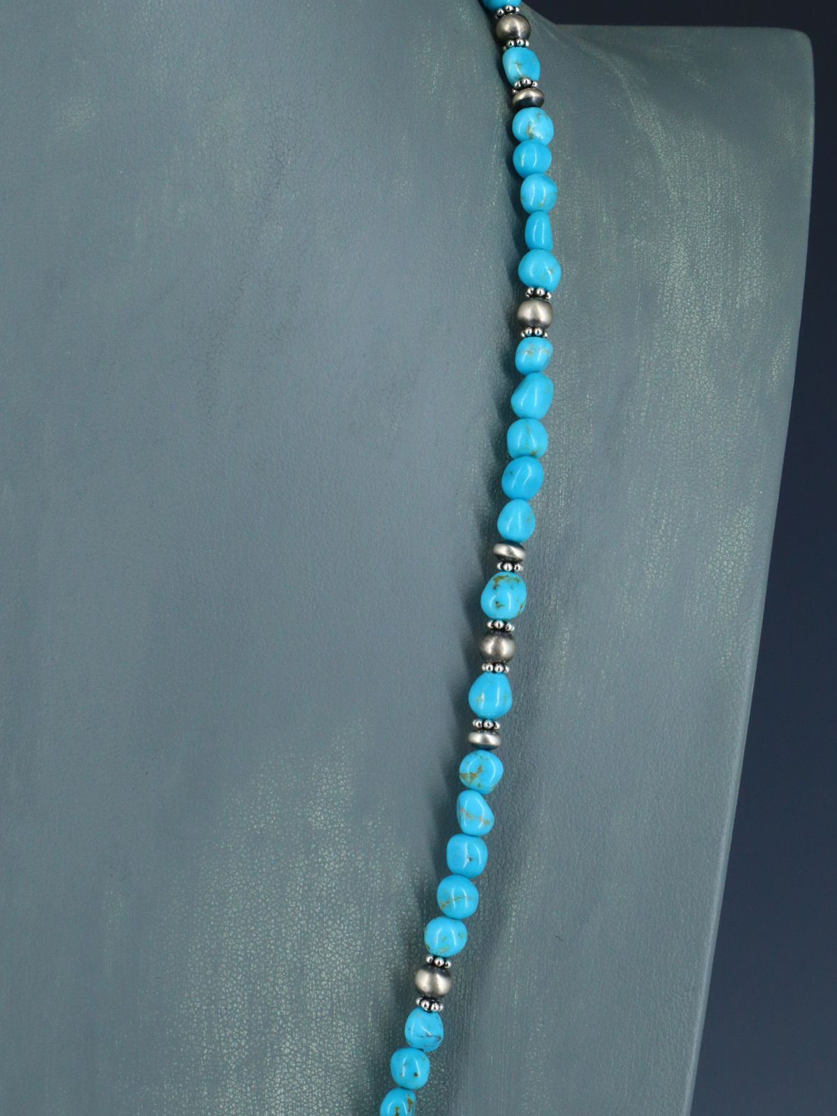 Navajo Sterling Silver and Turquoise Beaded Necklace