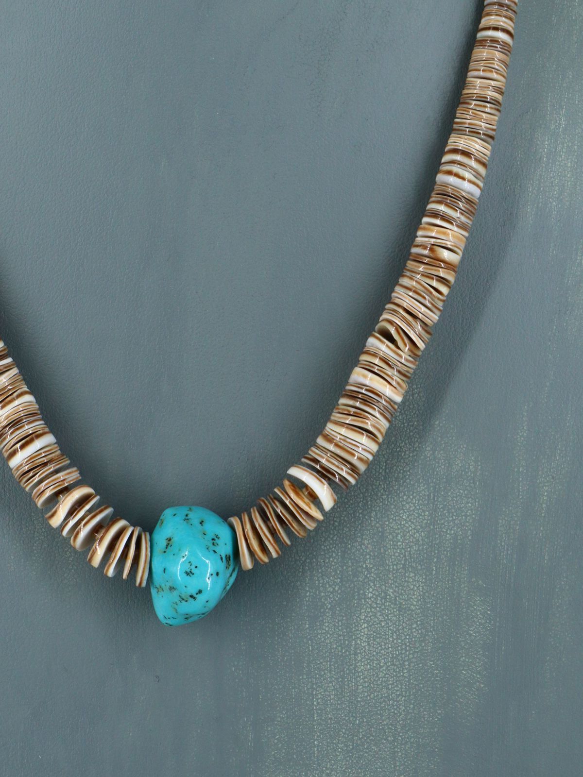 Native American Single Strand Shell Heishi and Turquoise Necklace