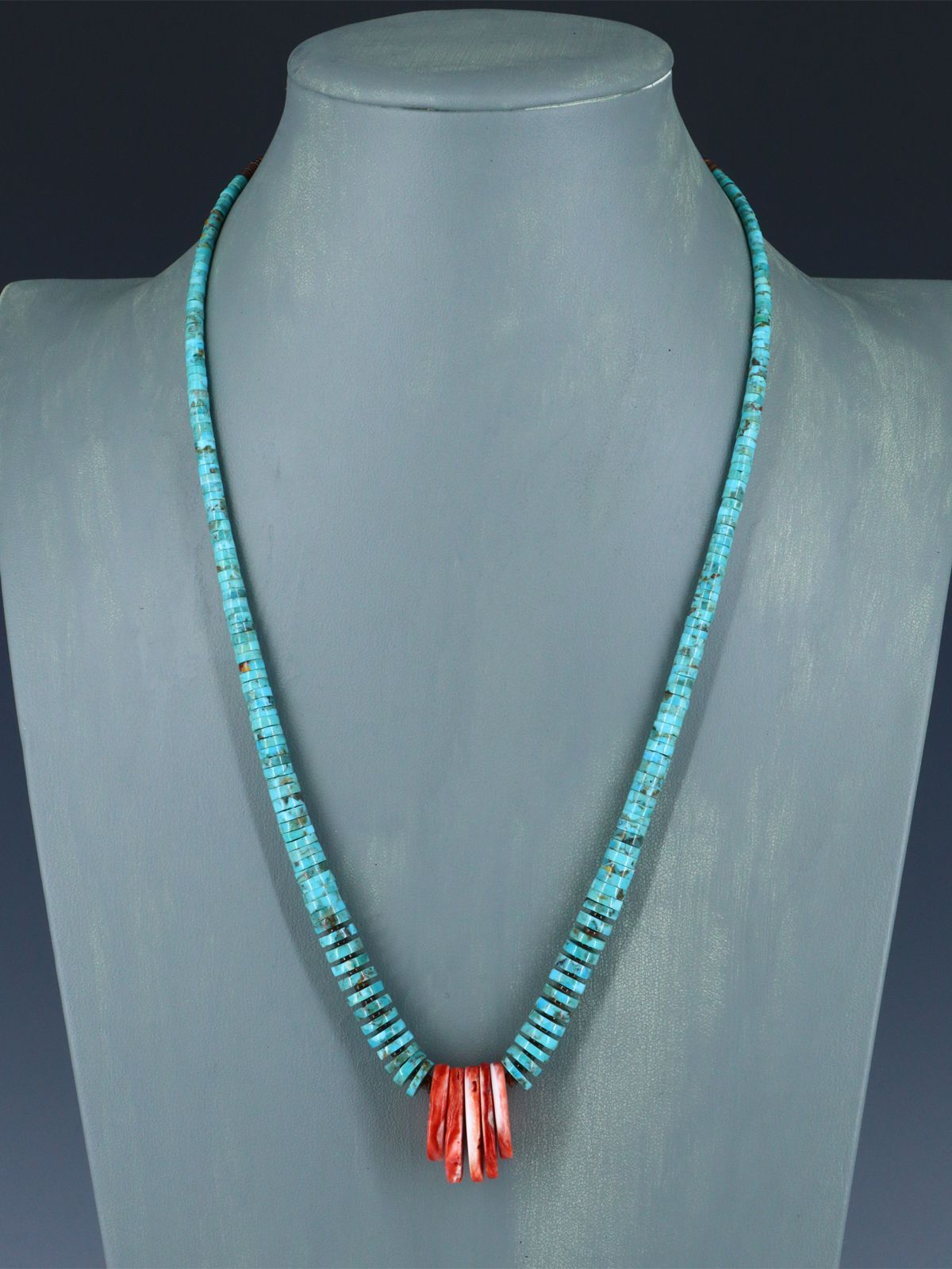 Native American Graduated Turquoise and Spiny Oyster Necklace