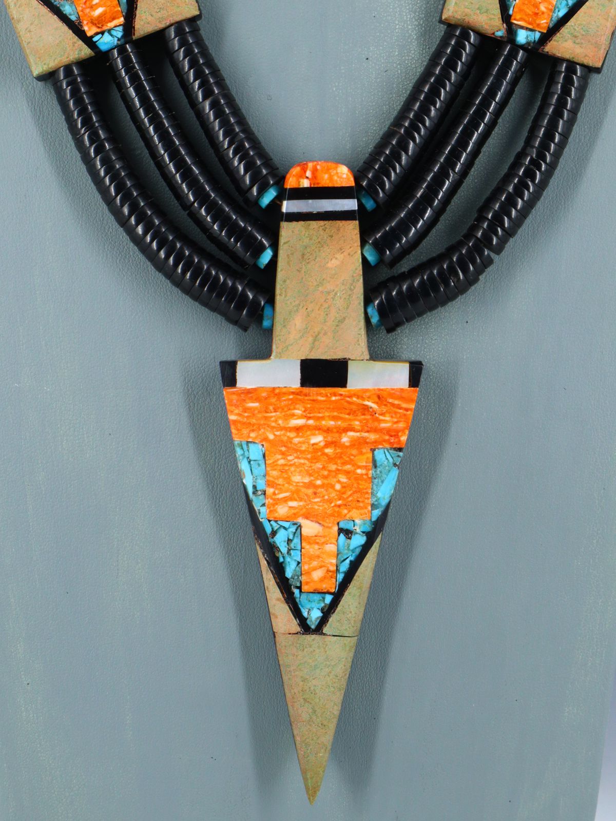 Native American Santo Domingo Jasper Mosaic Inlay Necklace