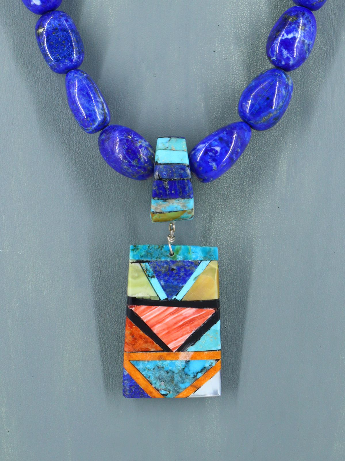 Native American Santo Domingo Lapis Mosaic Inlay Necklace