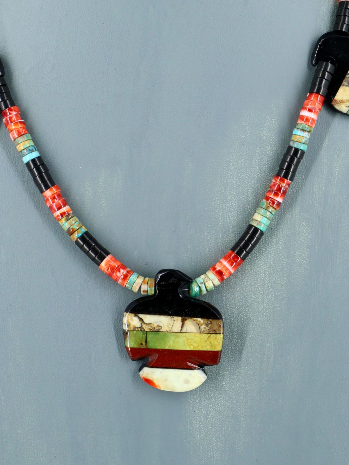 Native American Santo Domingo Multistone Thunderbird Mosaic Inlay Necklace