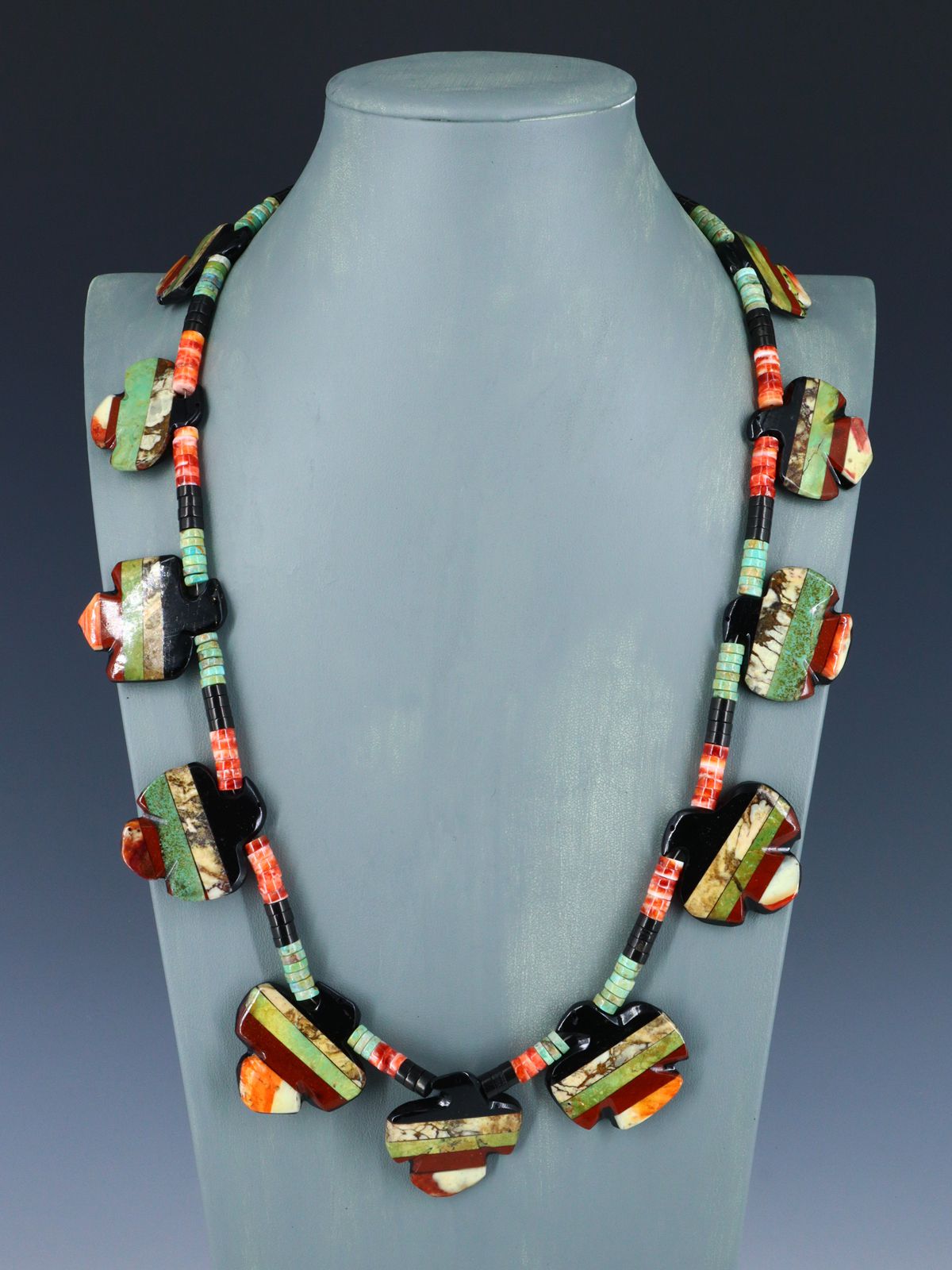 Native American Santo Domingo Multistone Thunderbird Mosaic Inlay Necklace