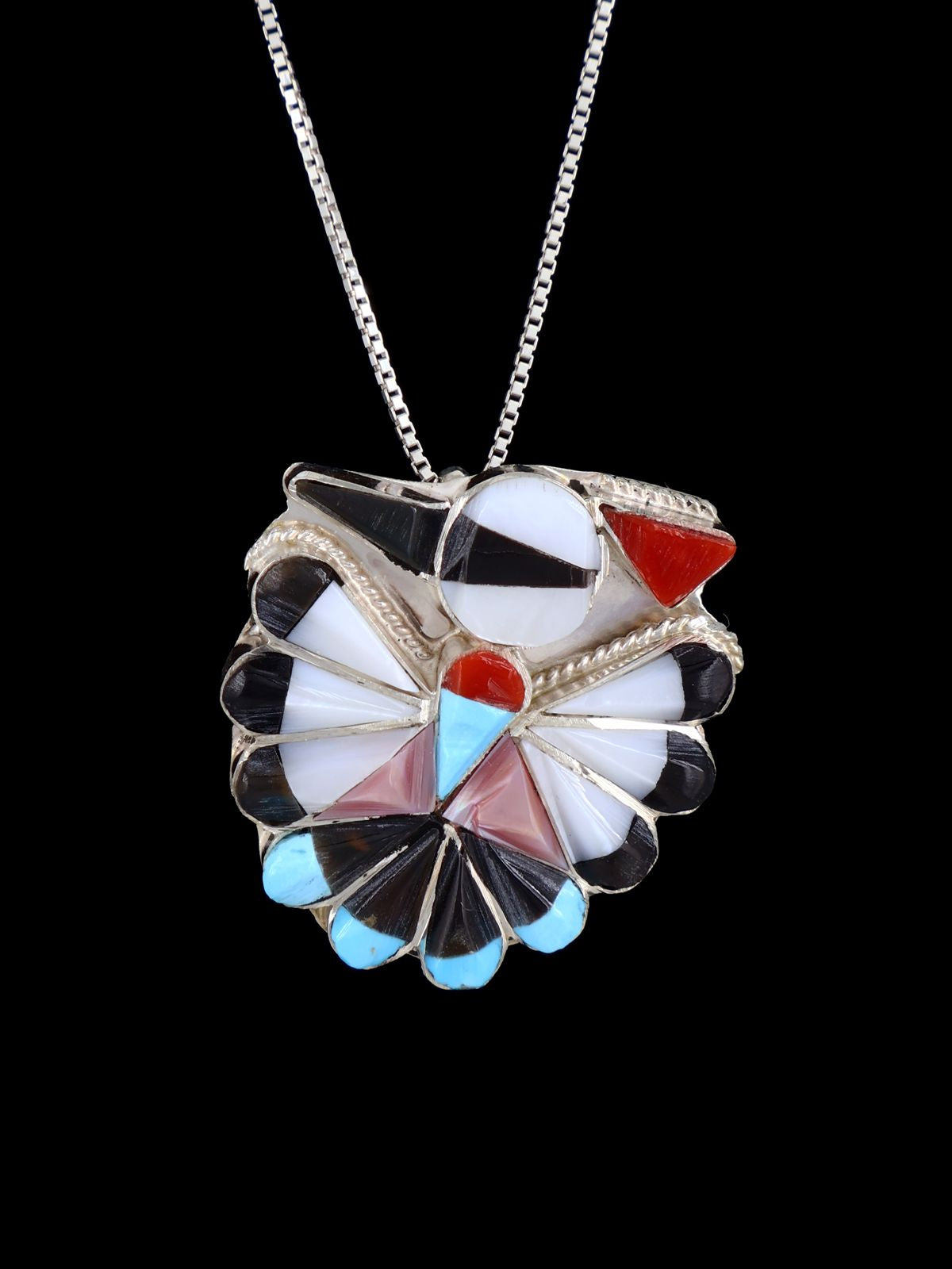 Multi-Stone Sterling Silver Zuni Thunderbird Pin Pendant