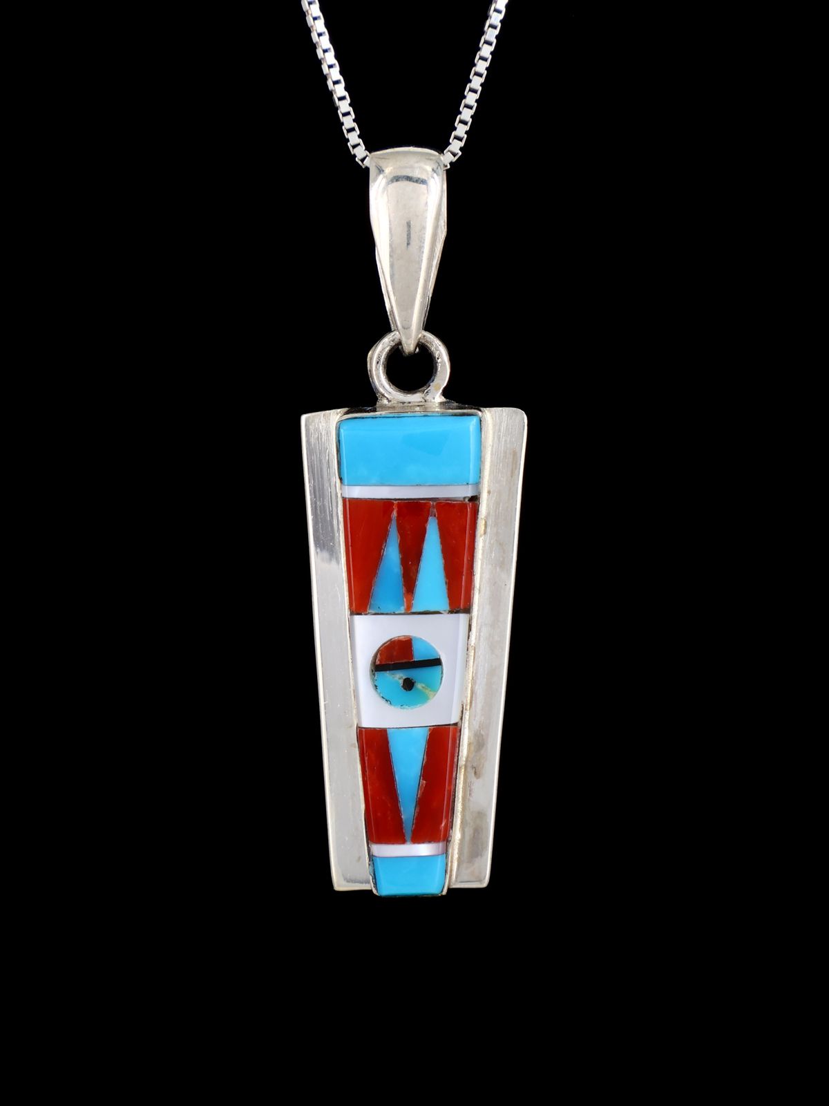 Native American Jewelry Sterling Silver Zuni Inlay Sunface Pendant