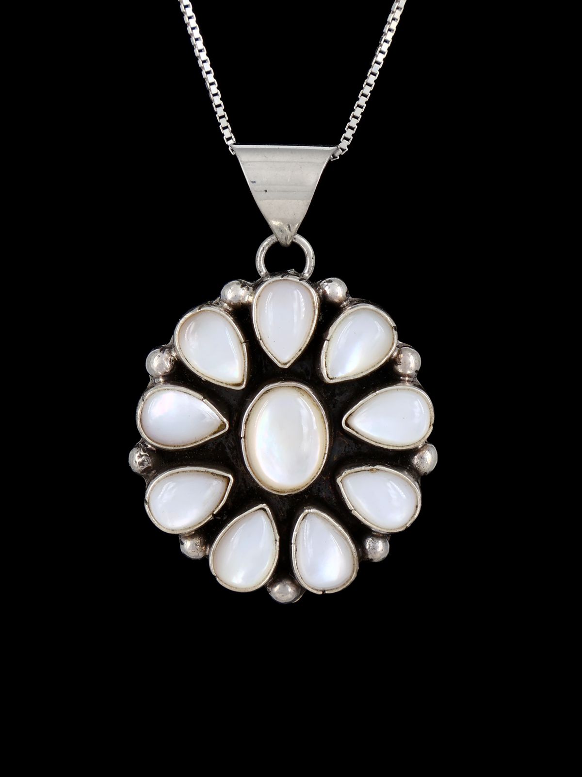 Navajo Sterling Silver Mother of Pearl Cluster Pendant