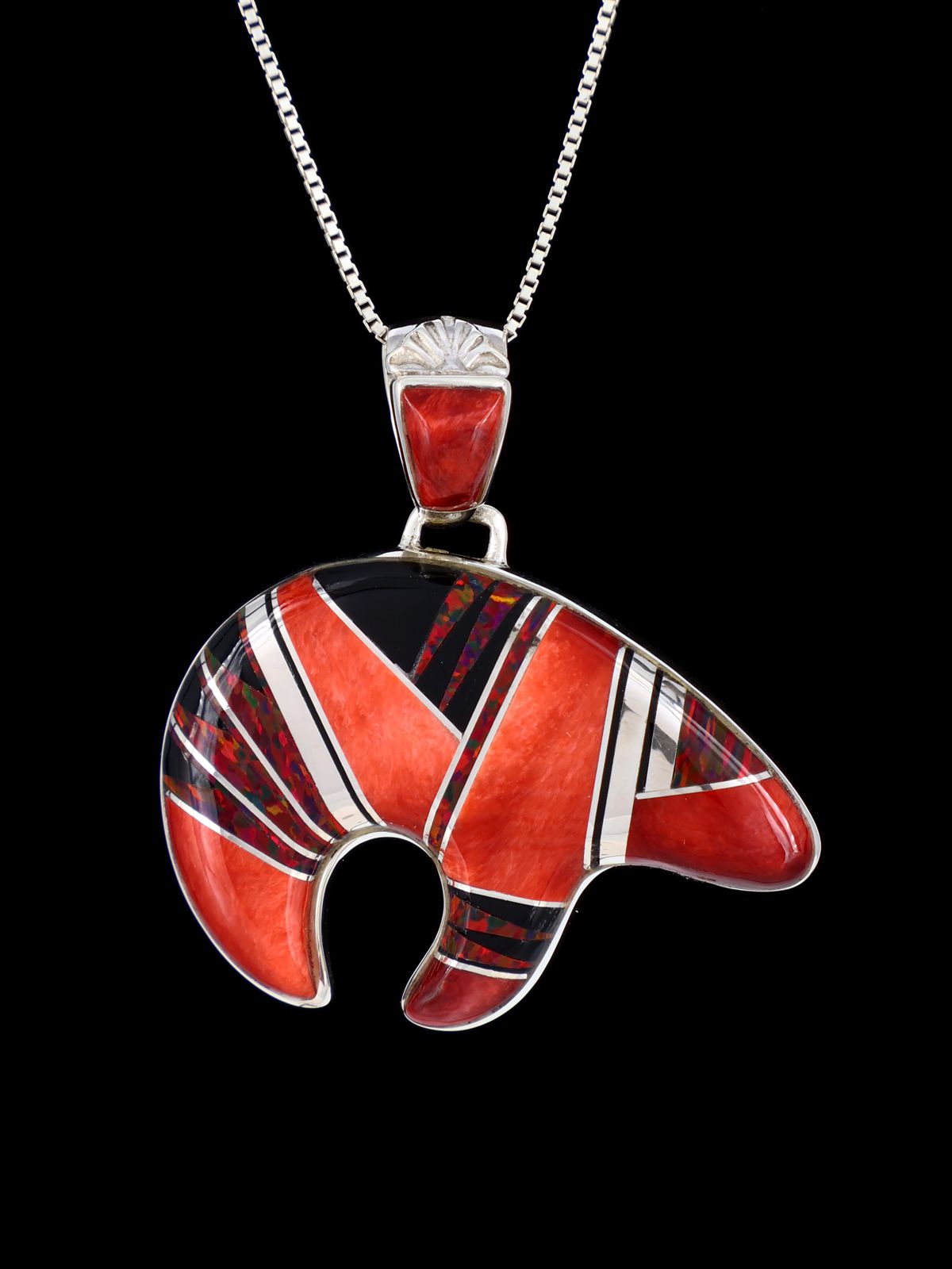Reversible Native American Vibrant Inlay Bear Pendant