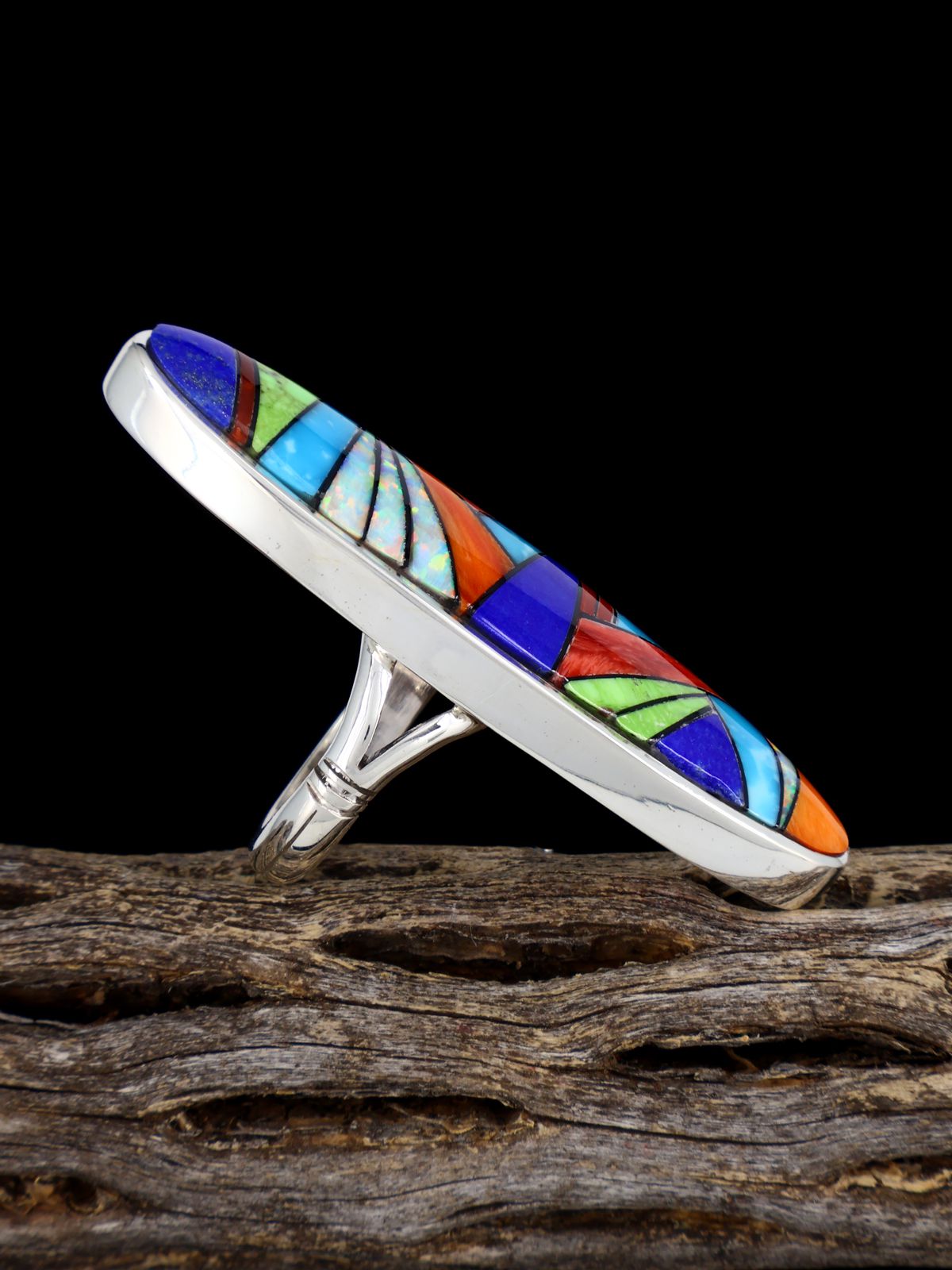 Multistone Inlay Sterling Silver Ring Size 7