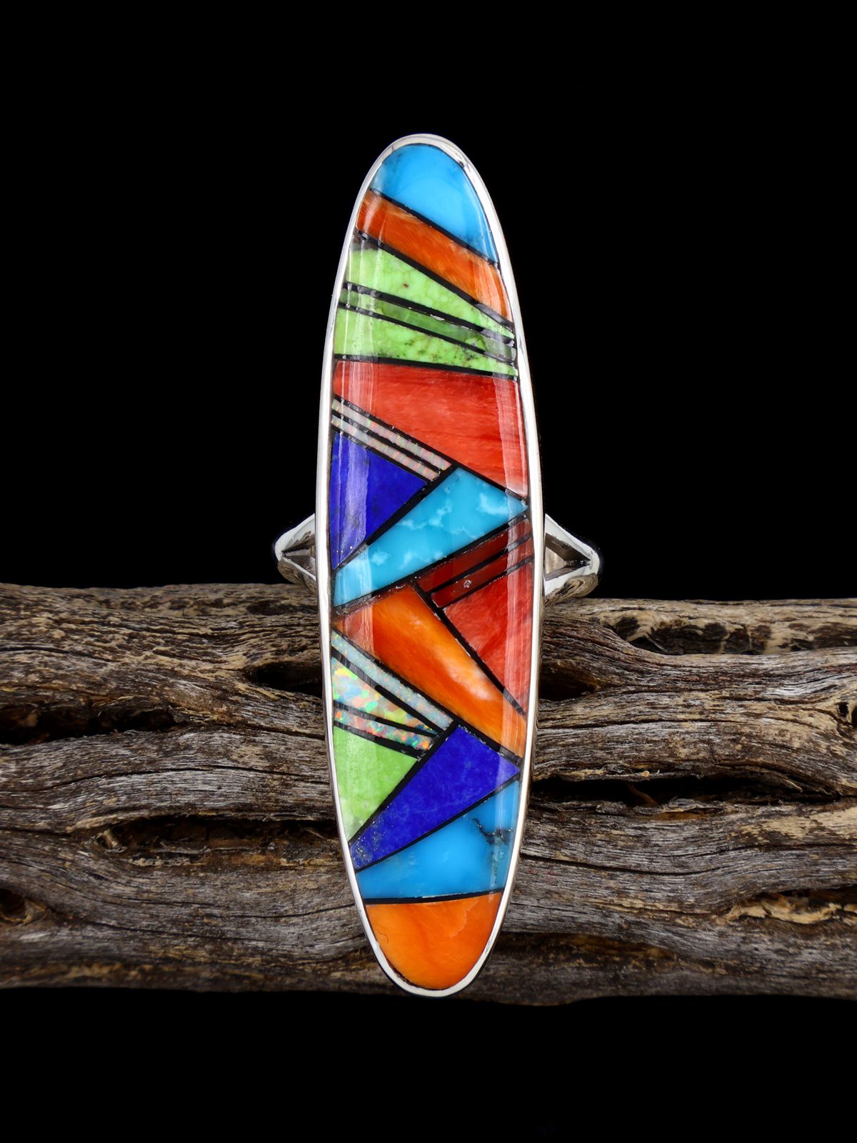 Multistone Inlay Sterling Silver Ring Size 8