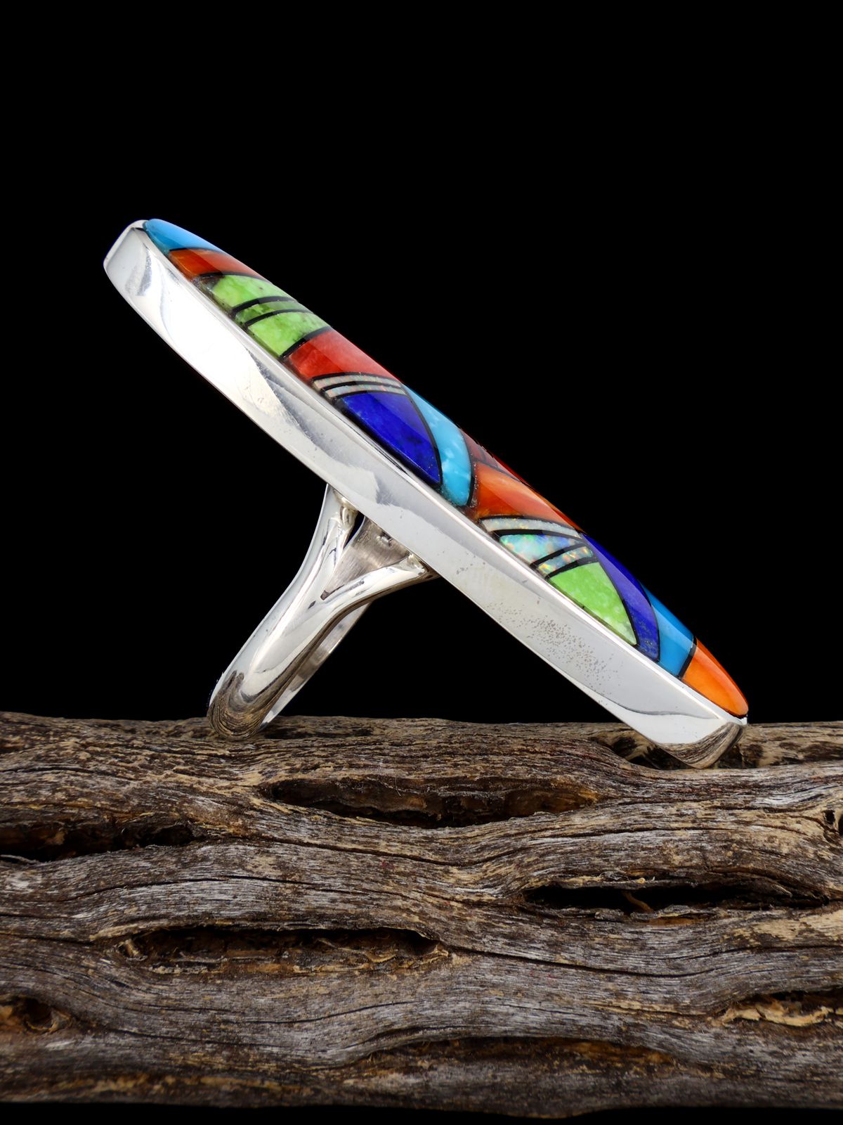 Multistone Inlay Sterling Silver Ring Size 8