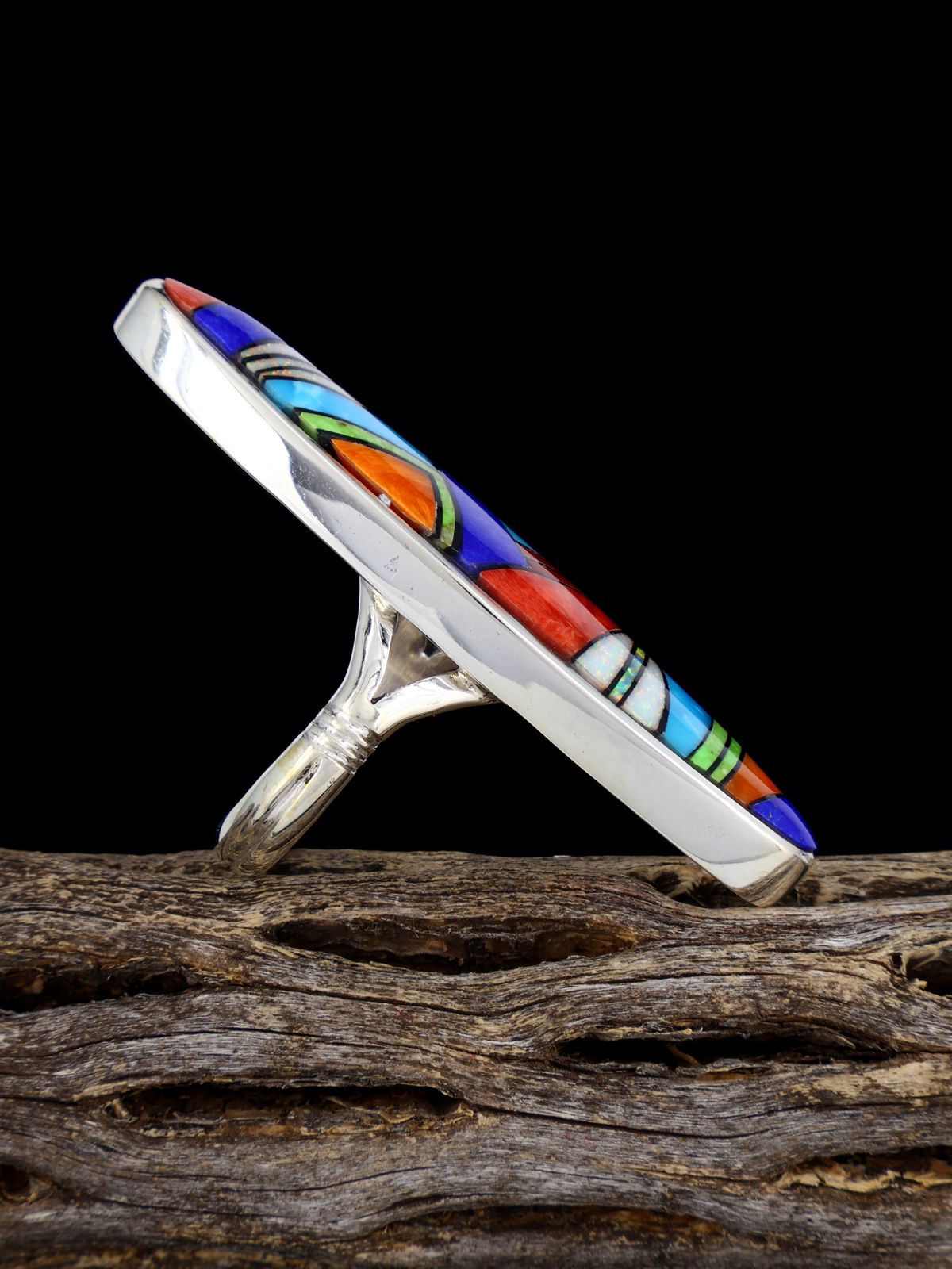 Multistone Inlay Sterling Silver Ring Size 8 1/2