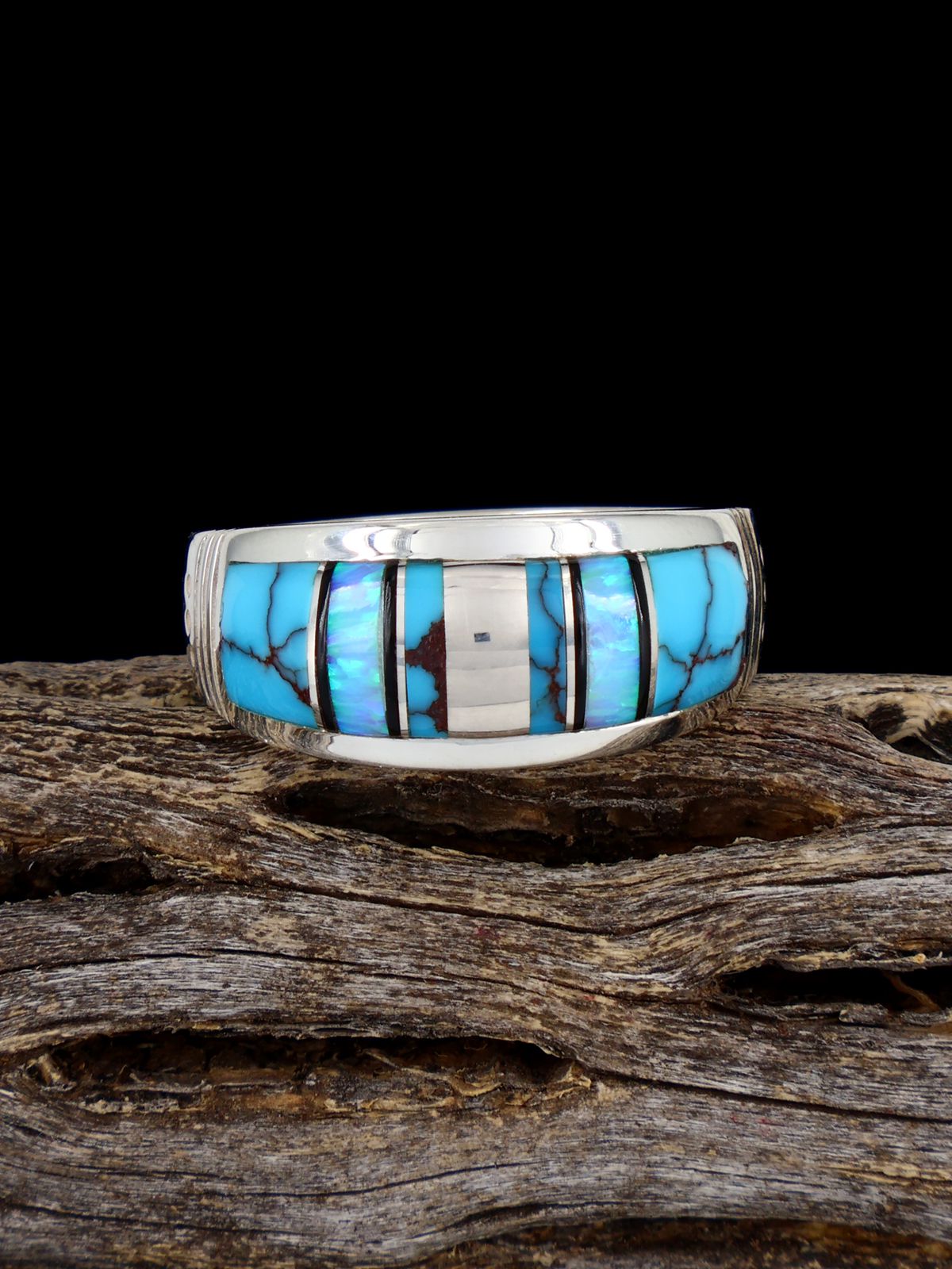 Turquoise and Opalite Inlay Ring, Size 9 1/2