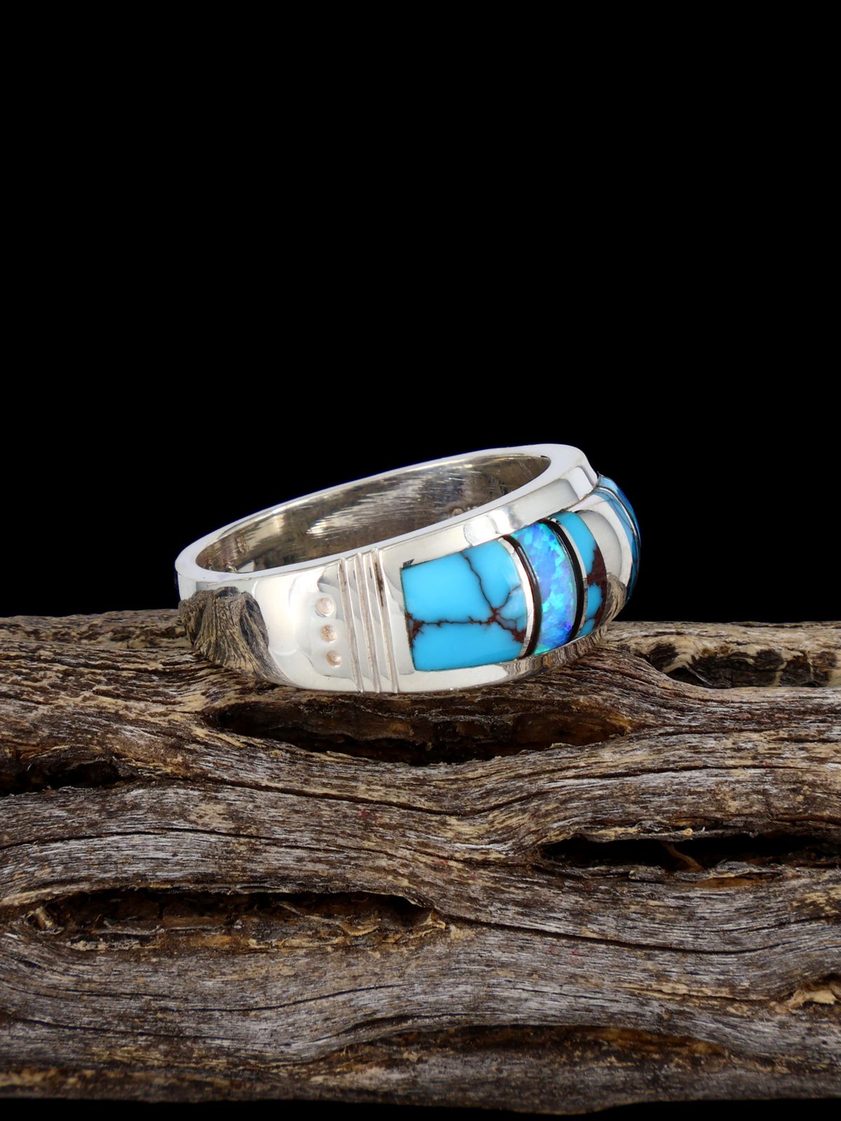 Turquoise and Opalite Inlay Ring, Size 9 1/2