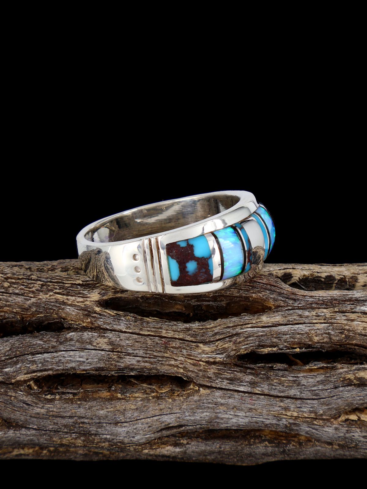 Turquoise and Opalite Inlay Ring, Size 11 1/4