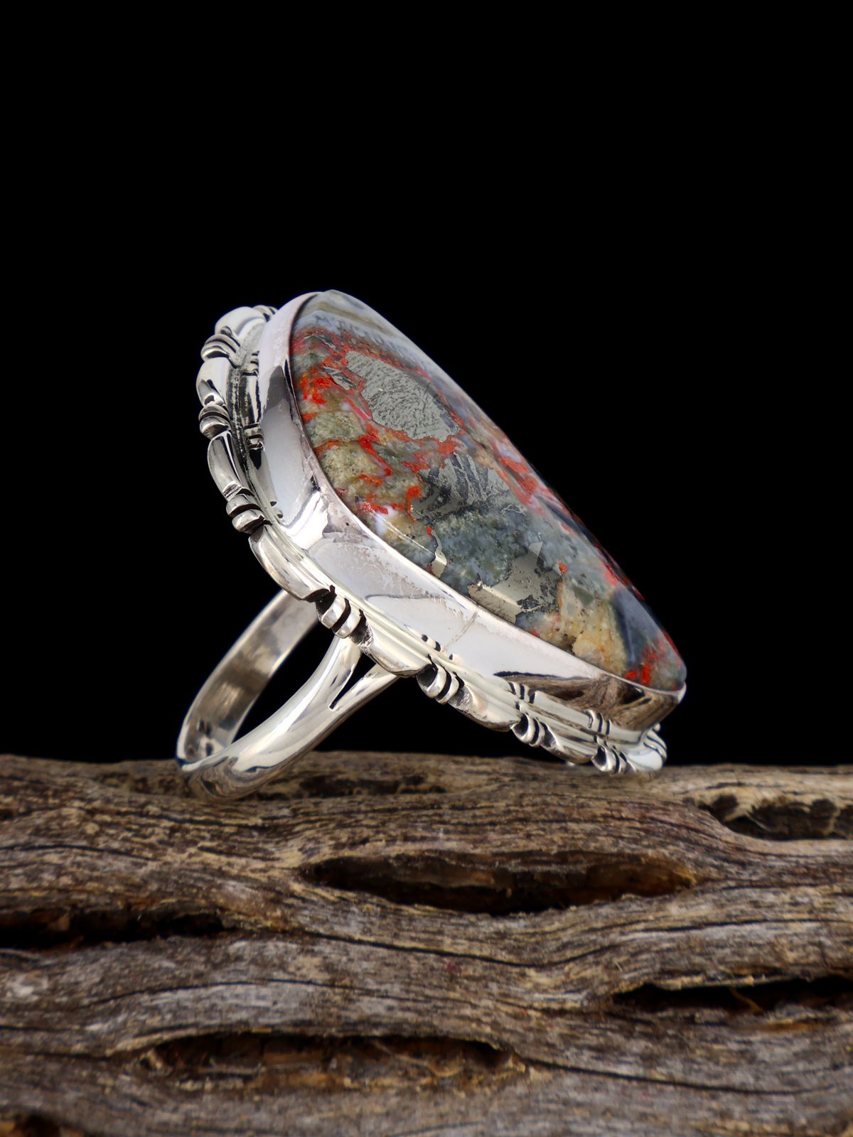 Sterling Silver Bumblebee Seam Agate Ring, Size 6 1/2