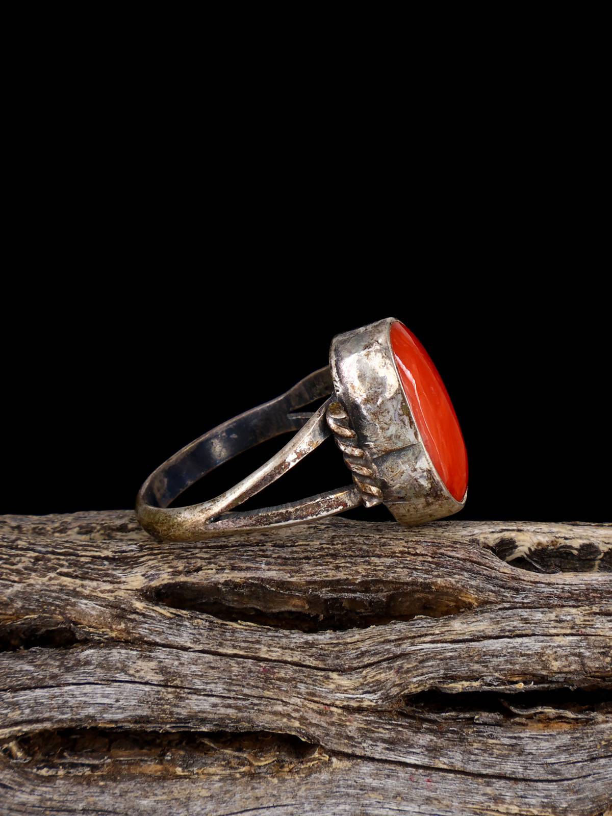 Estate Sterling Silver Coral Ring, Size 5 1/2
