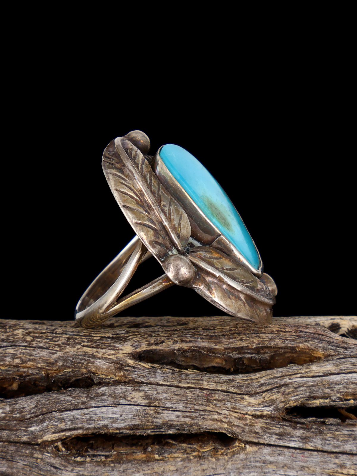 Old Estate Sterling Silver Turquoise Ring, Size 5 3/4