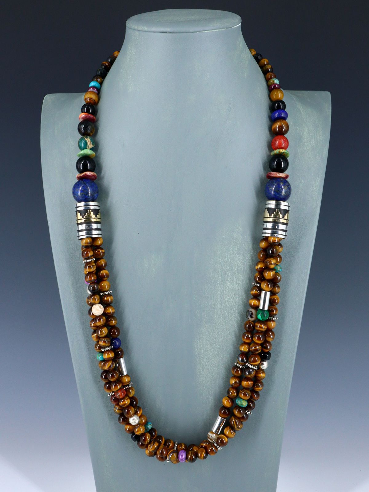 30" Navajo Tiger Eye Multi Strand Beaded Necklace