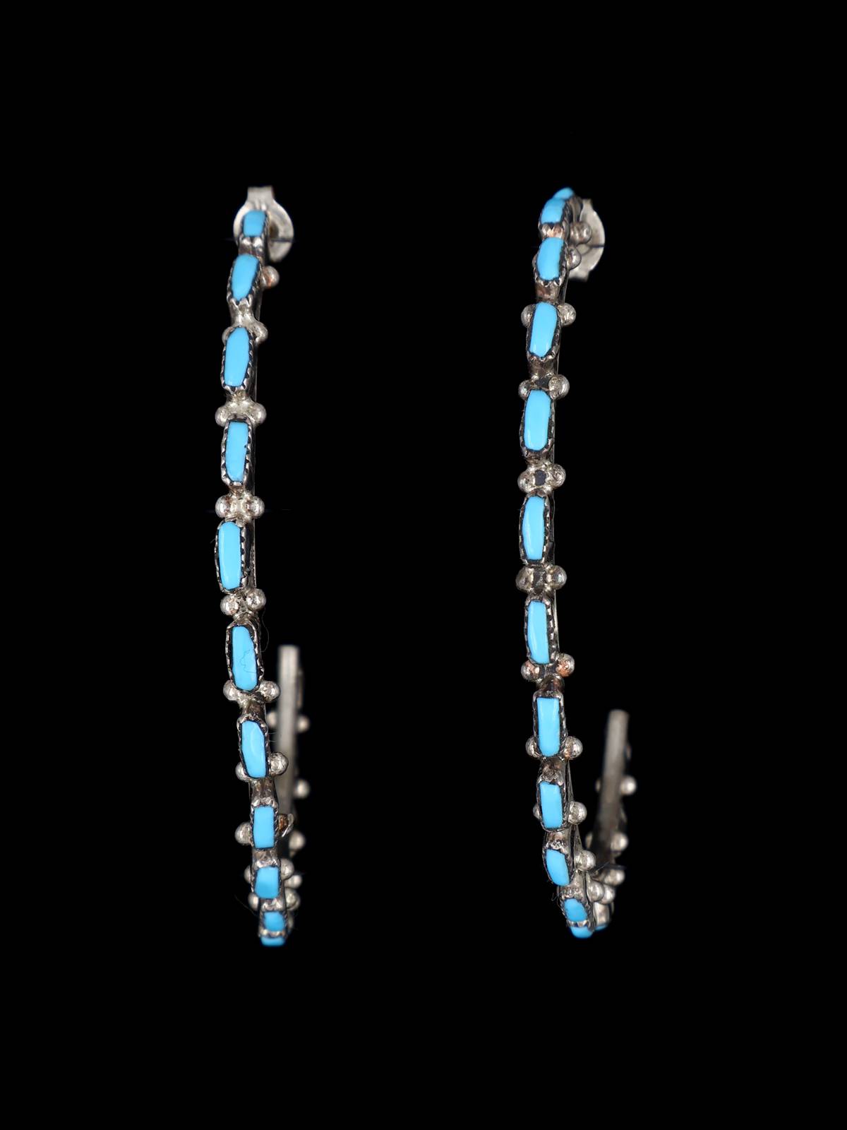 Large Zuni Turquoise Hoop Post Earrings