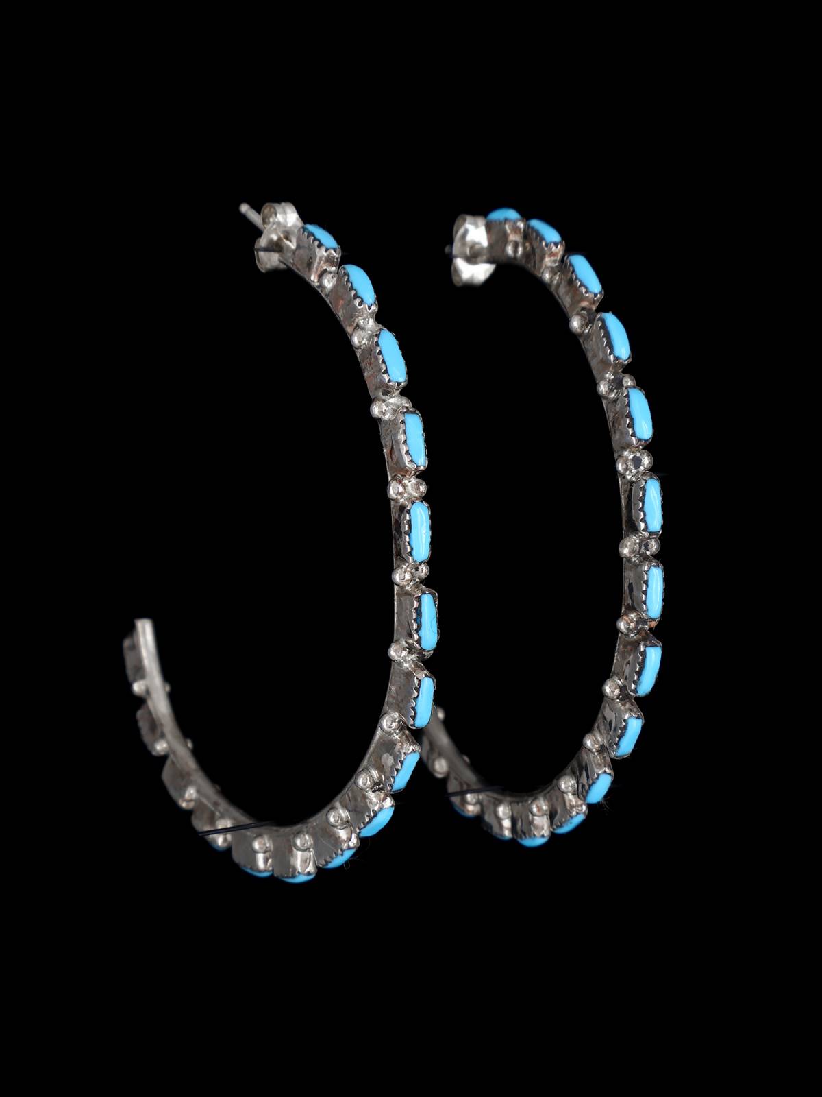 Large Zuni Turquoise Hoop Post Earrings