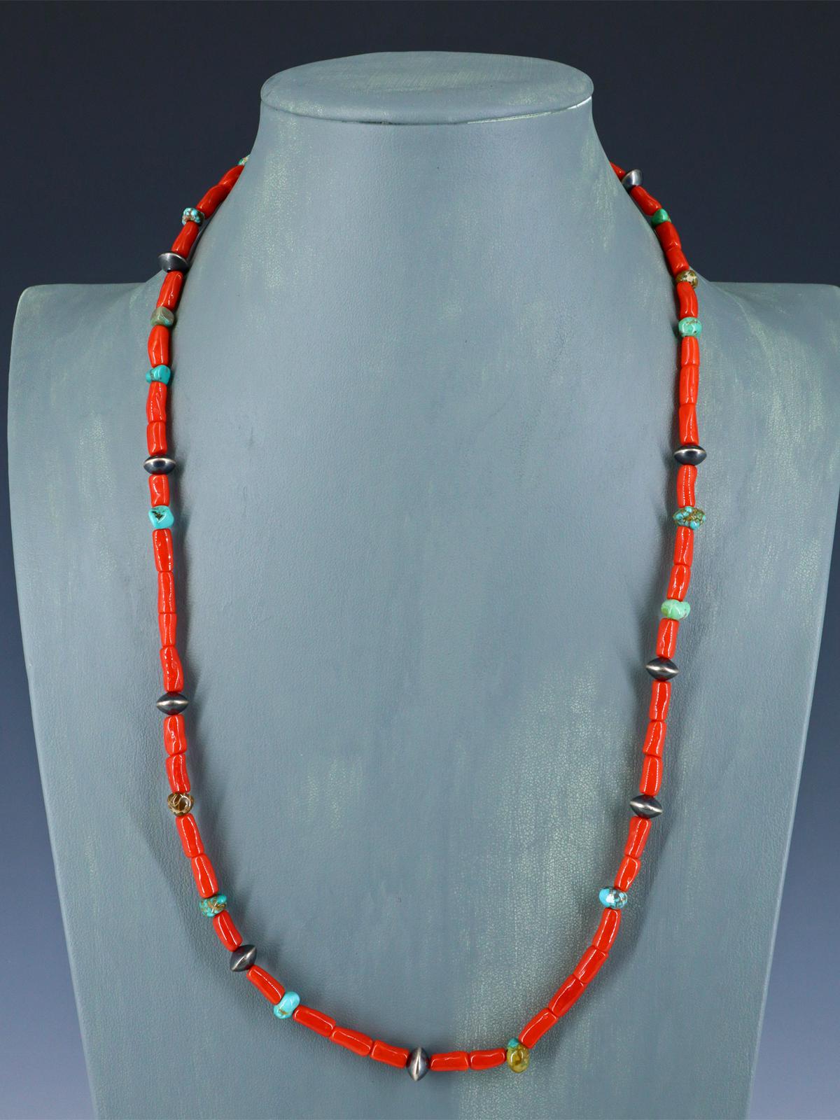 Navajo Natural Coral and Turquoise Single Strand Necklace