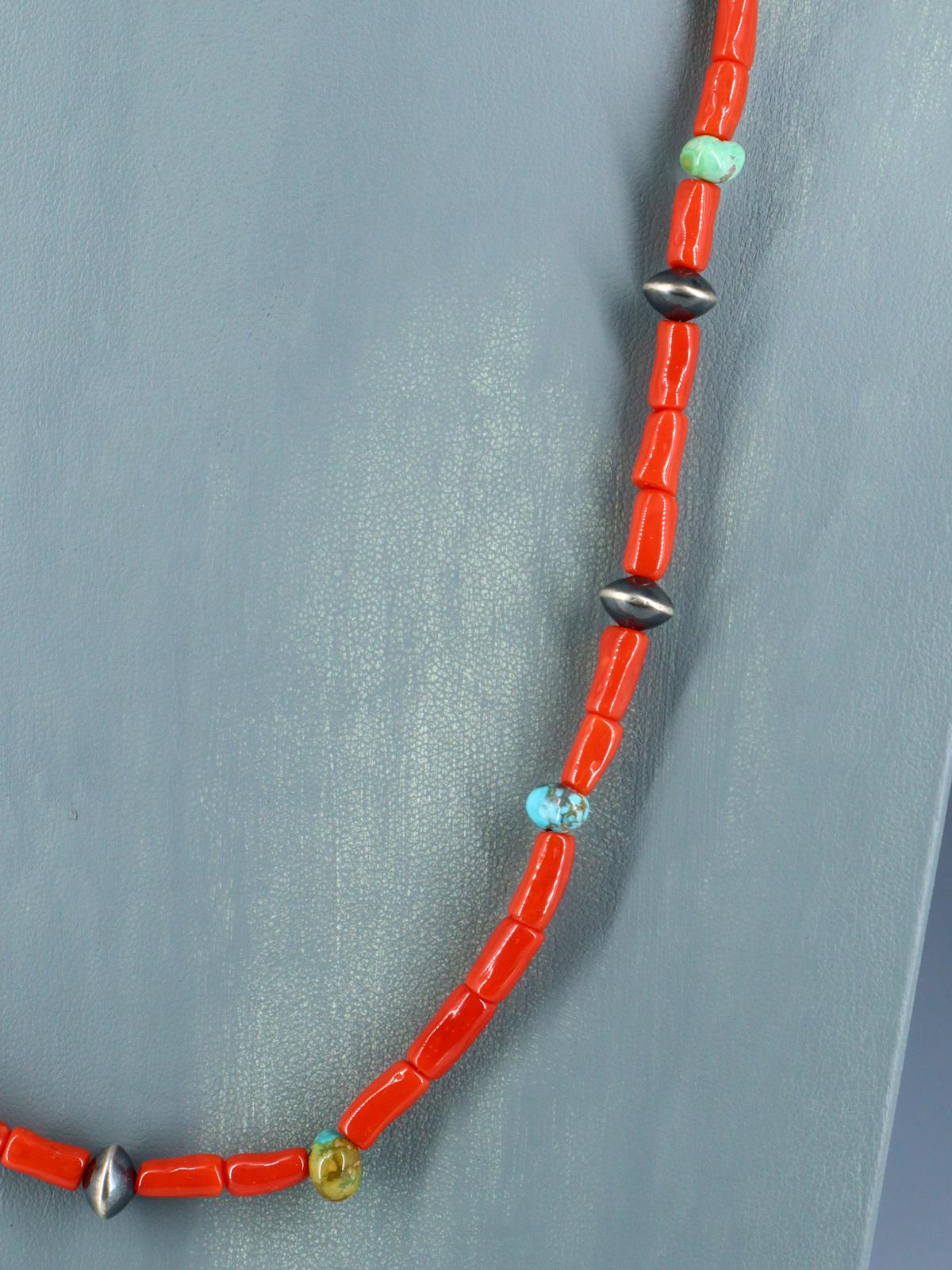 Navajo Natural Coral and Turquoise Single Strand Necklace