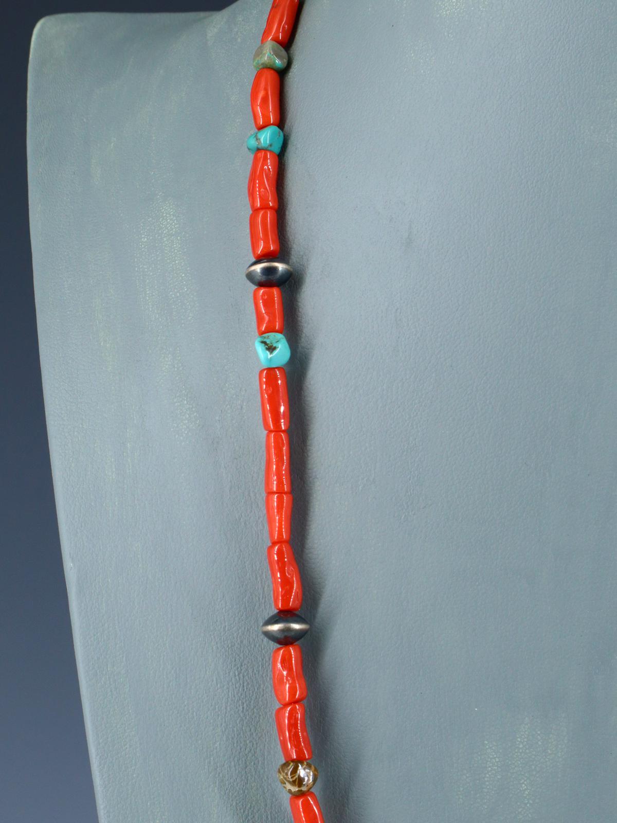 Navajo Natural Coral and Turquoise Single Strand Necklace