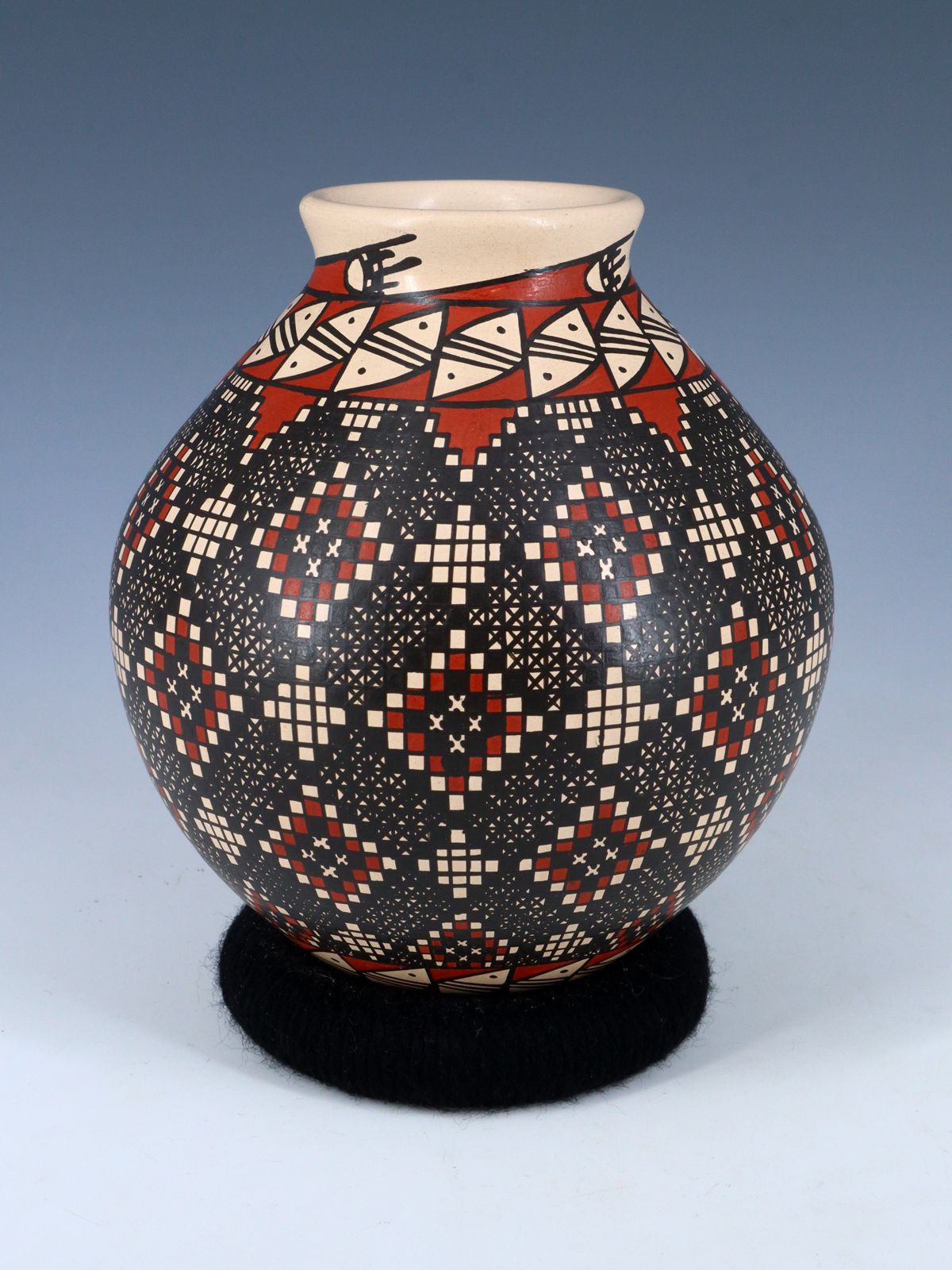 Mata Ortiz Hand Coiled Checkerboard Pottery