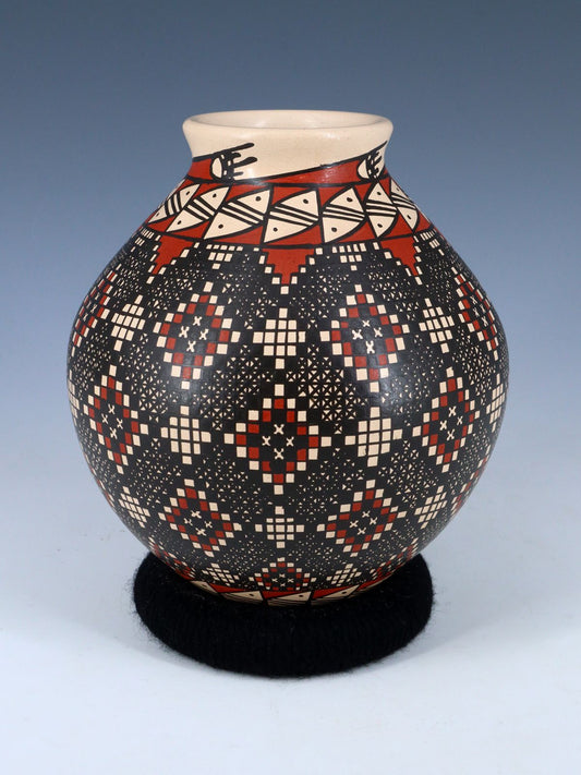 Mata Ortiz Hand Coiled Checkerboard Pottery