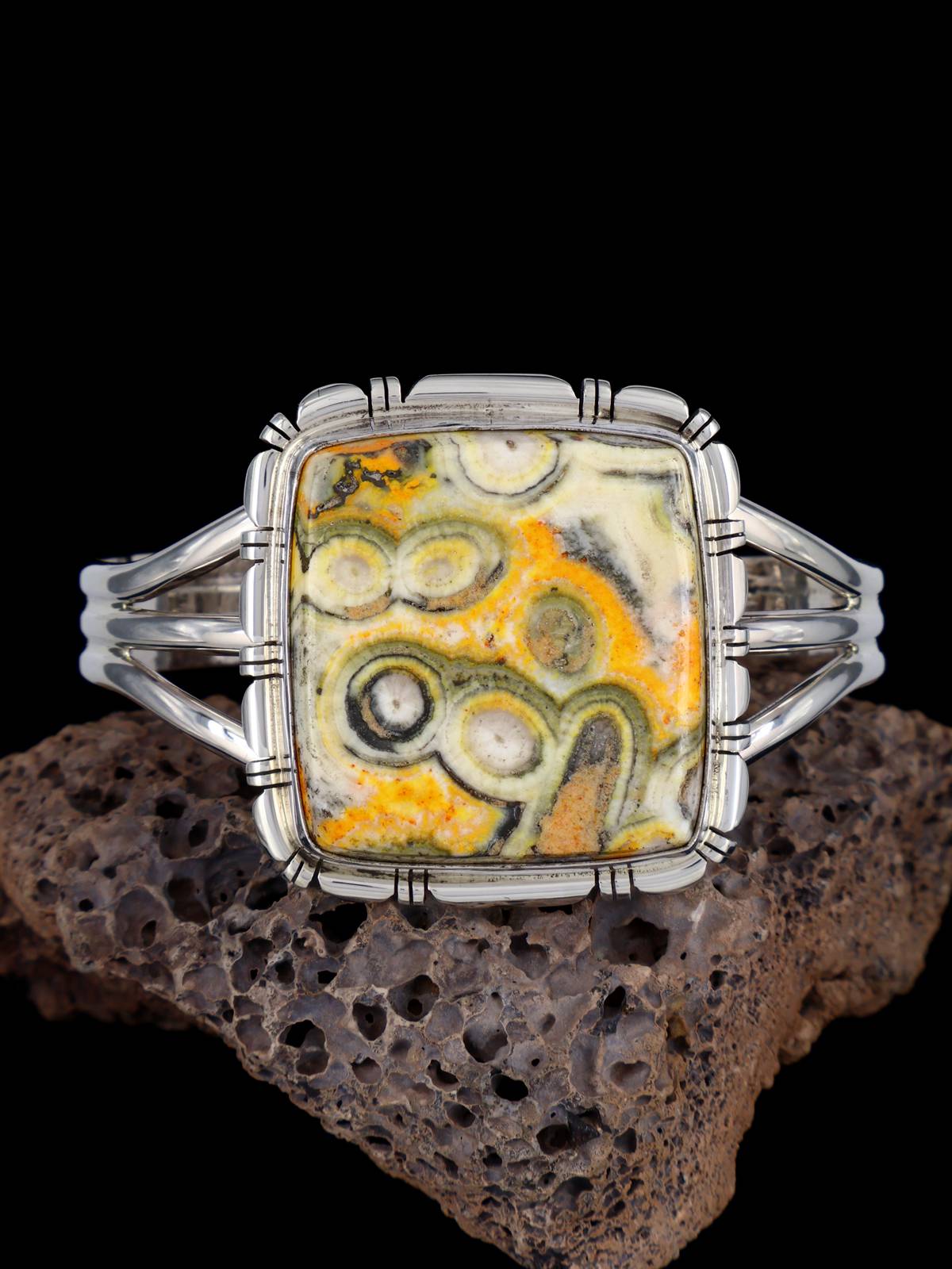 Native American Bumblebee Jasper Sterling Silver Cuff Bracelet