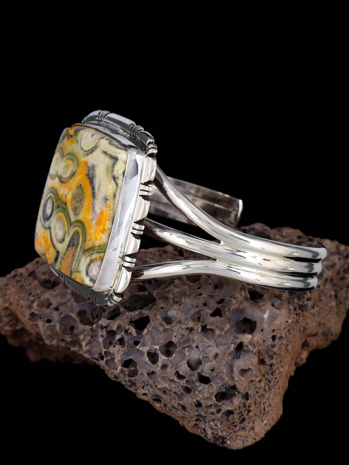 Native American Bumblebee Jasper Sterling Silver Cuff Bracelet
