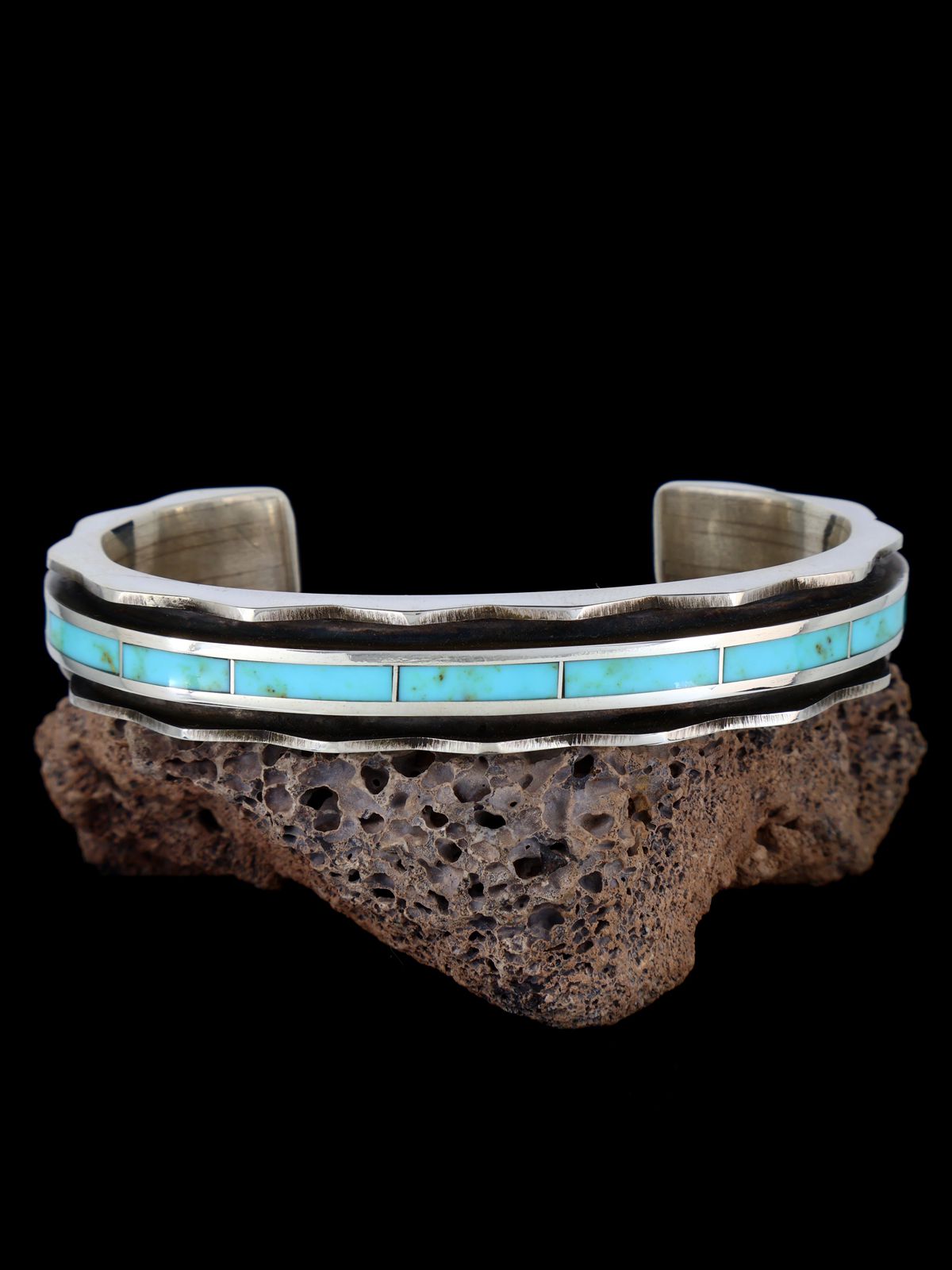 Zuni Inlay Sterling Silver Turquoise Cuff Bracelet