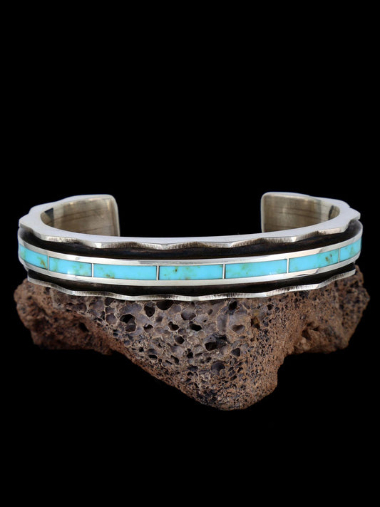 Zuni Inlay Sterling Silver Turquoise Cuff Bracelet