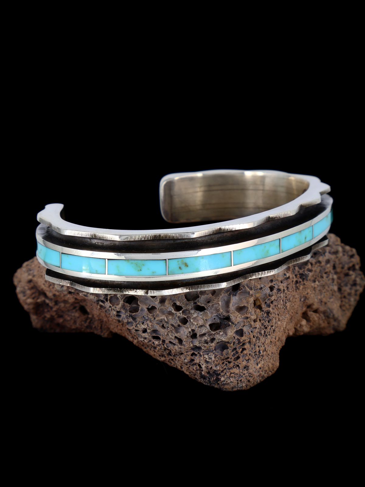 Zuni Inlay Sterling Silver Turquoise Cuff Bracelet